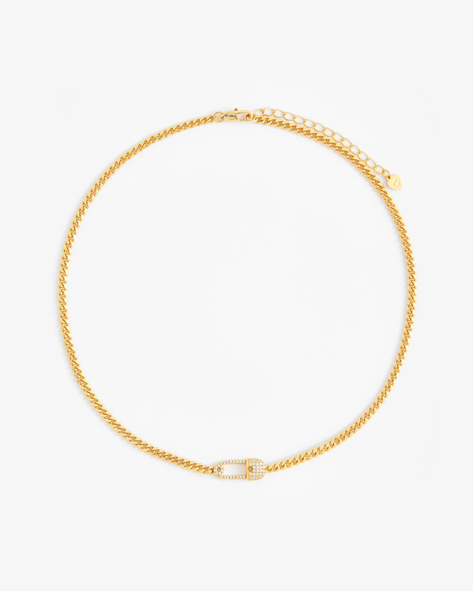 Iced Safety Pin Necklace - Gold