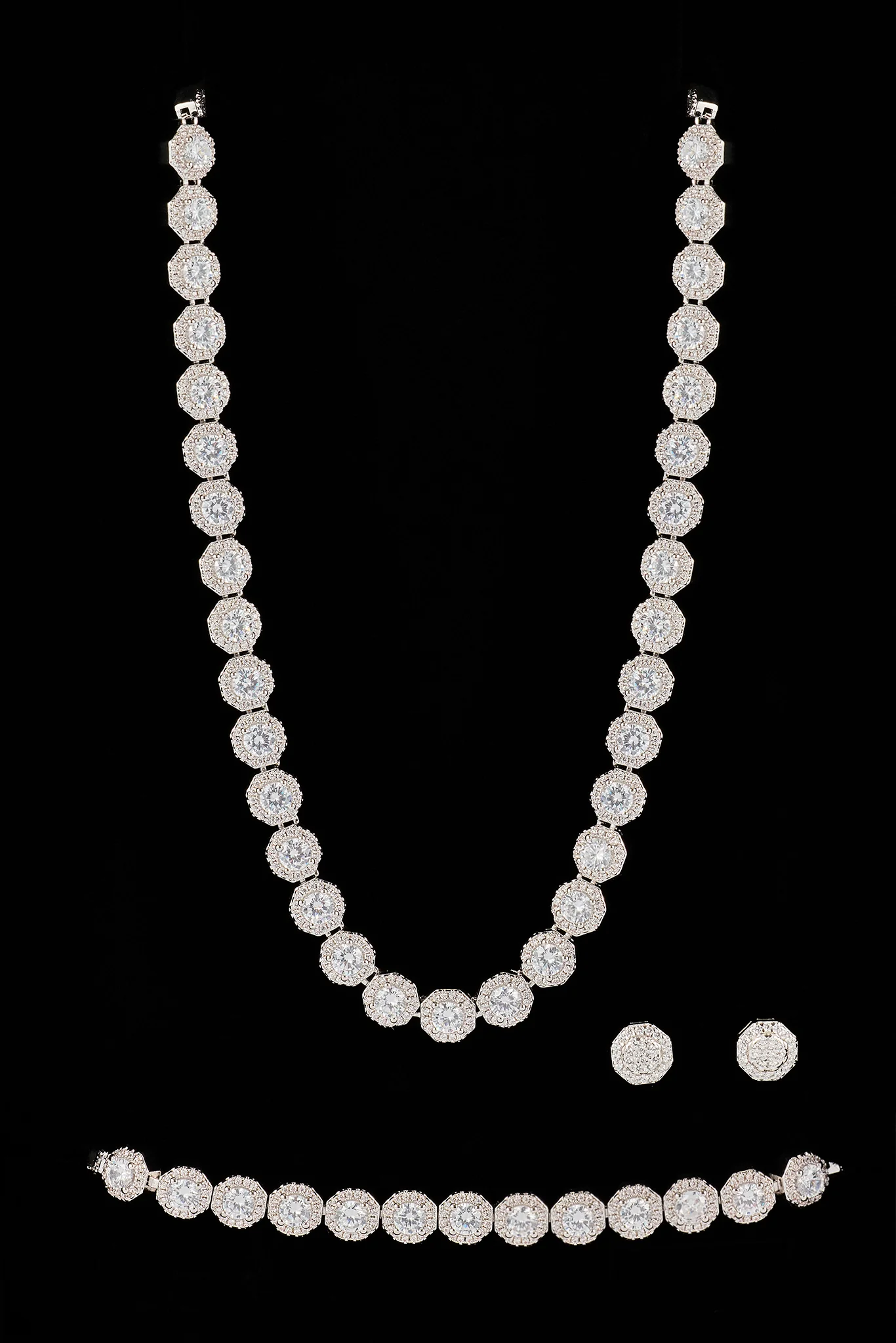 Iced Shape Cluster Tennis Chain, Bracelet & Stud - 6mm - Image 4