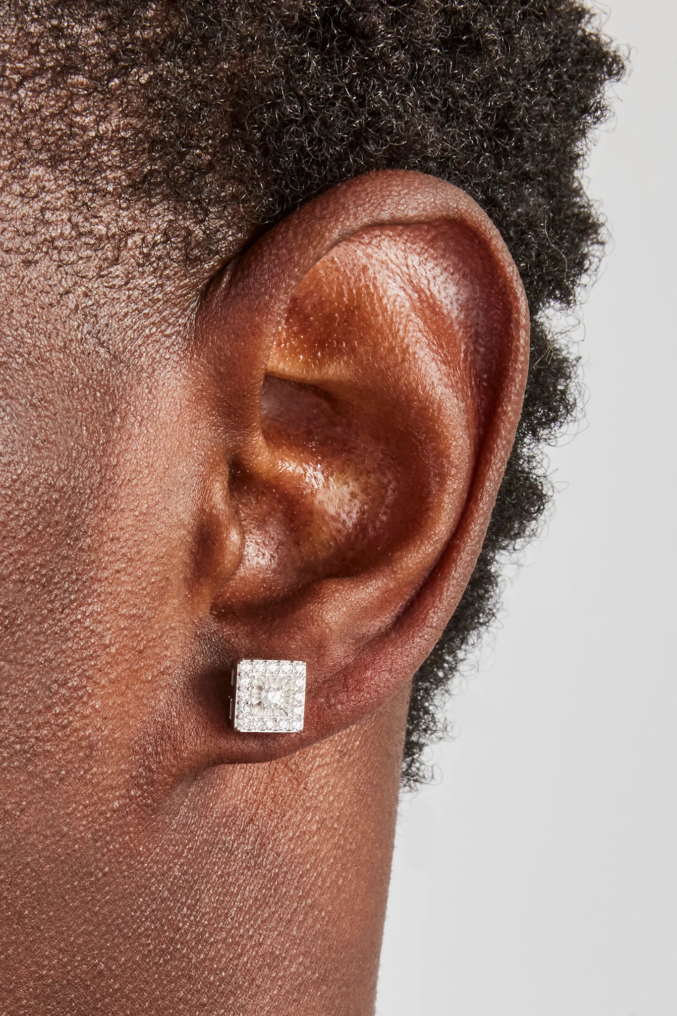 Iced Square Centre Stone Stud Earrings - 8mm - Image 2