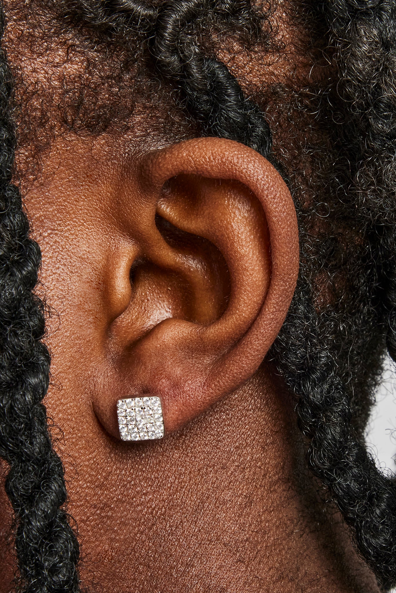 Iced Square CZ Pave Stud Earrings - 8mm - Image 2