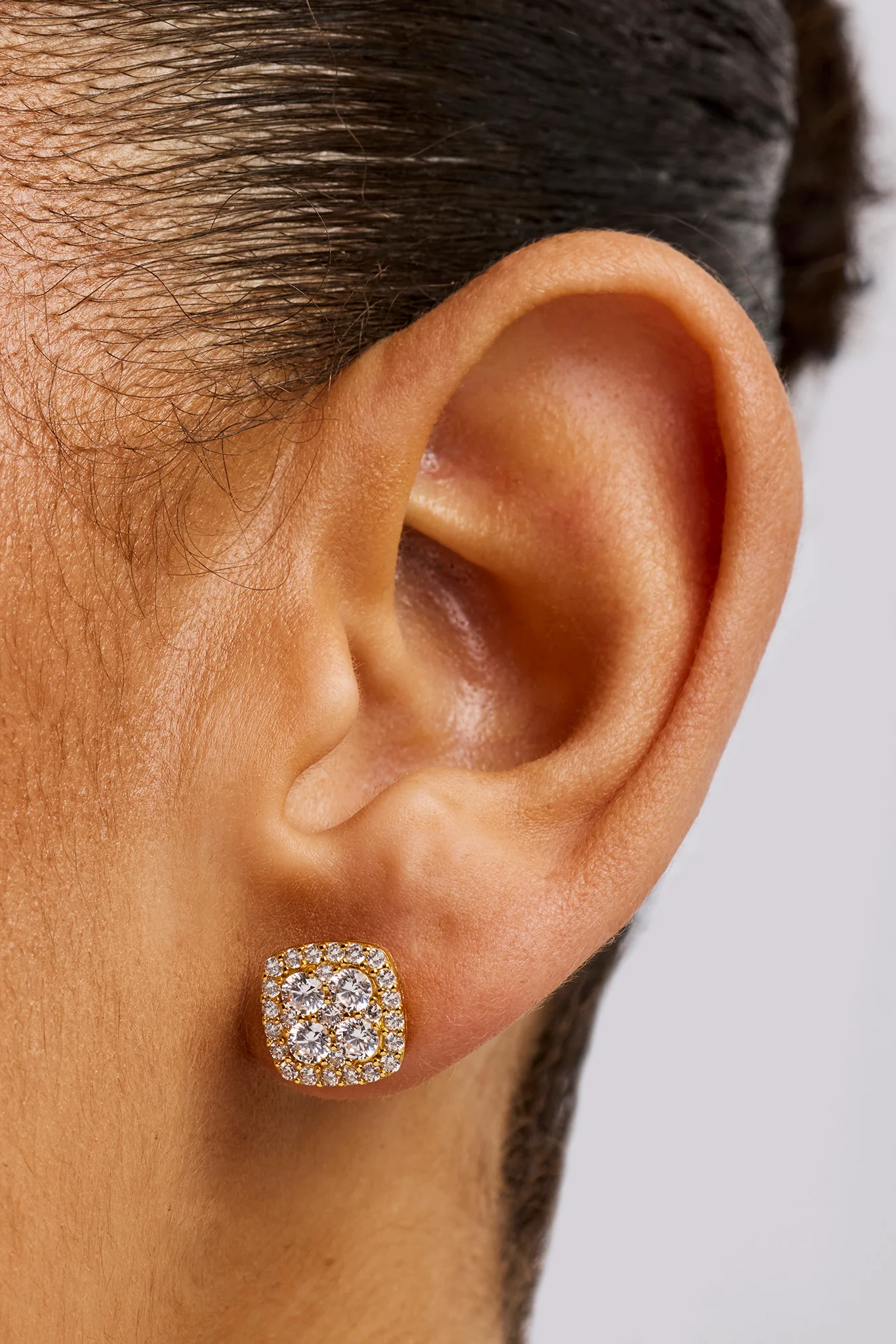 Iced Square Earrings - 10mm - Gold - Image 3