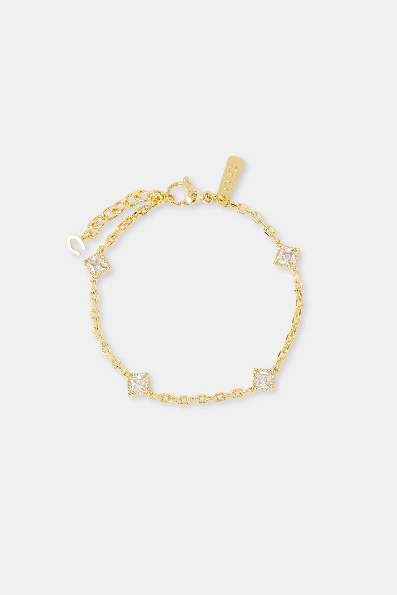 Iced Square Stone Rolo Bracelet - 6mm - Gold - Image 2
