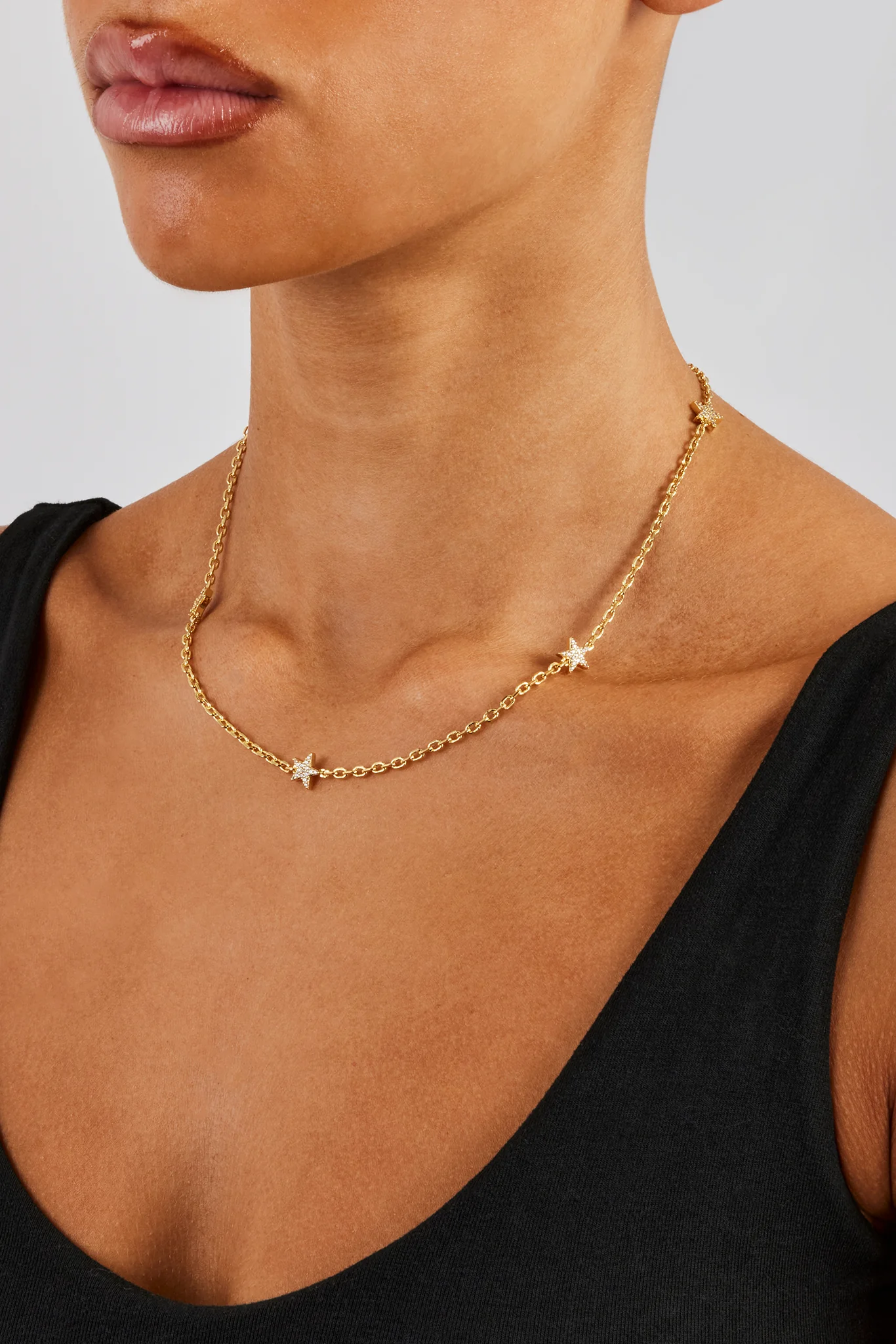 Iced Star Thin Link Chain - 2.5mm - Gold - Image 3