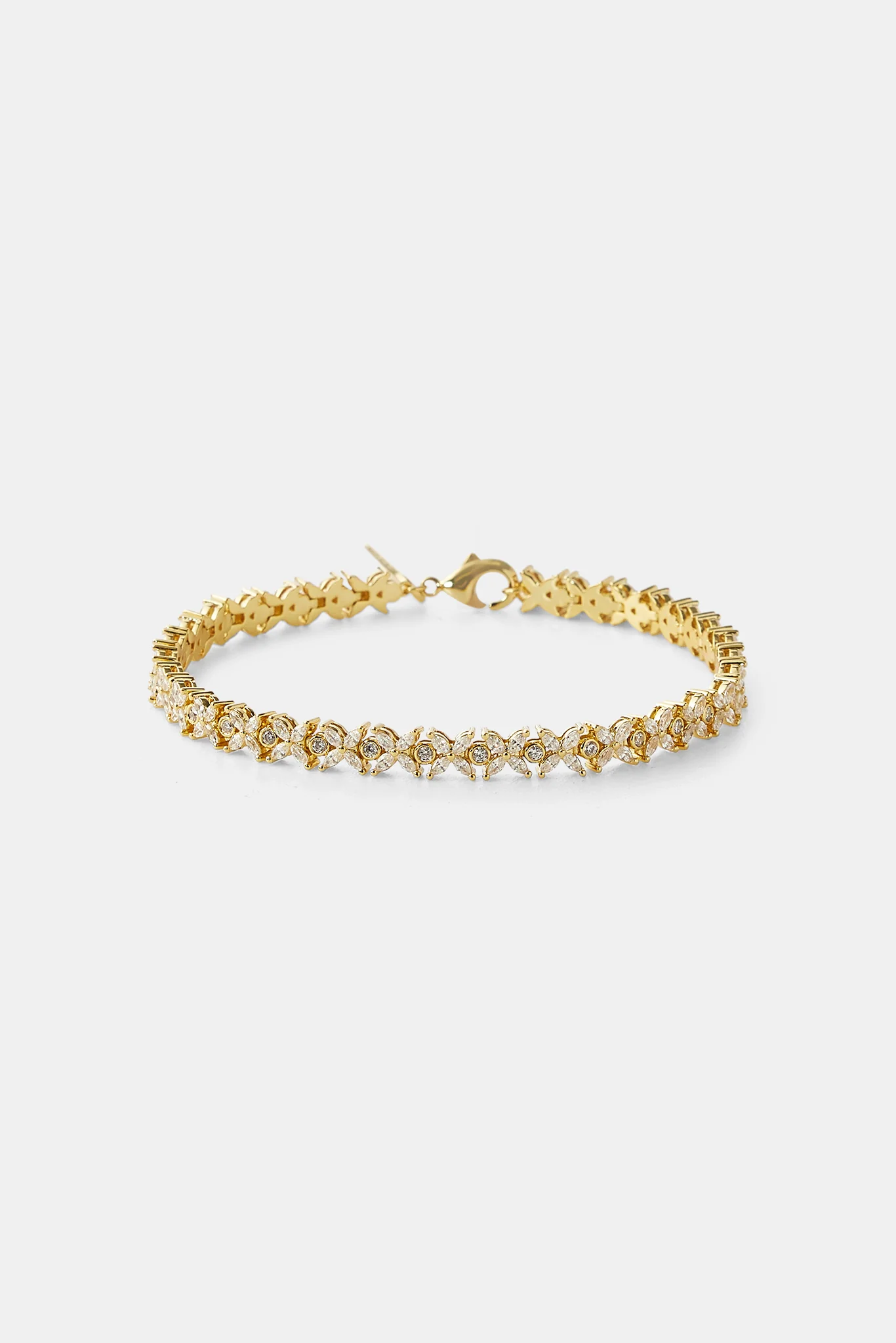 Iced Stone Cross Bracelet - 6mm - Gold - Image 2