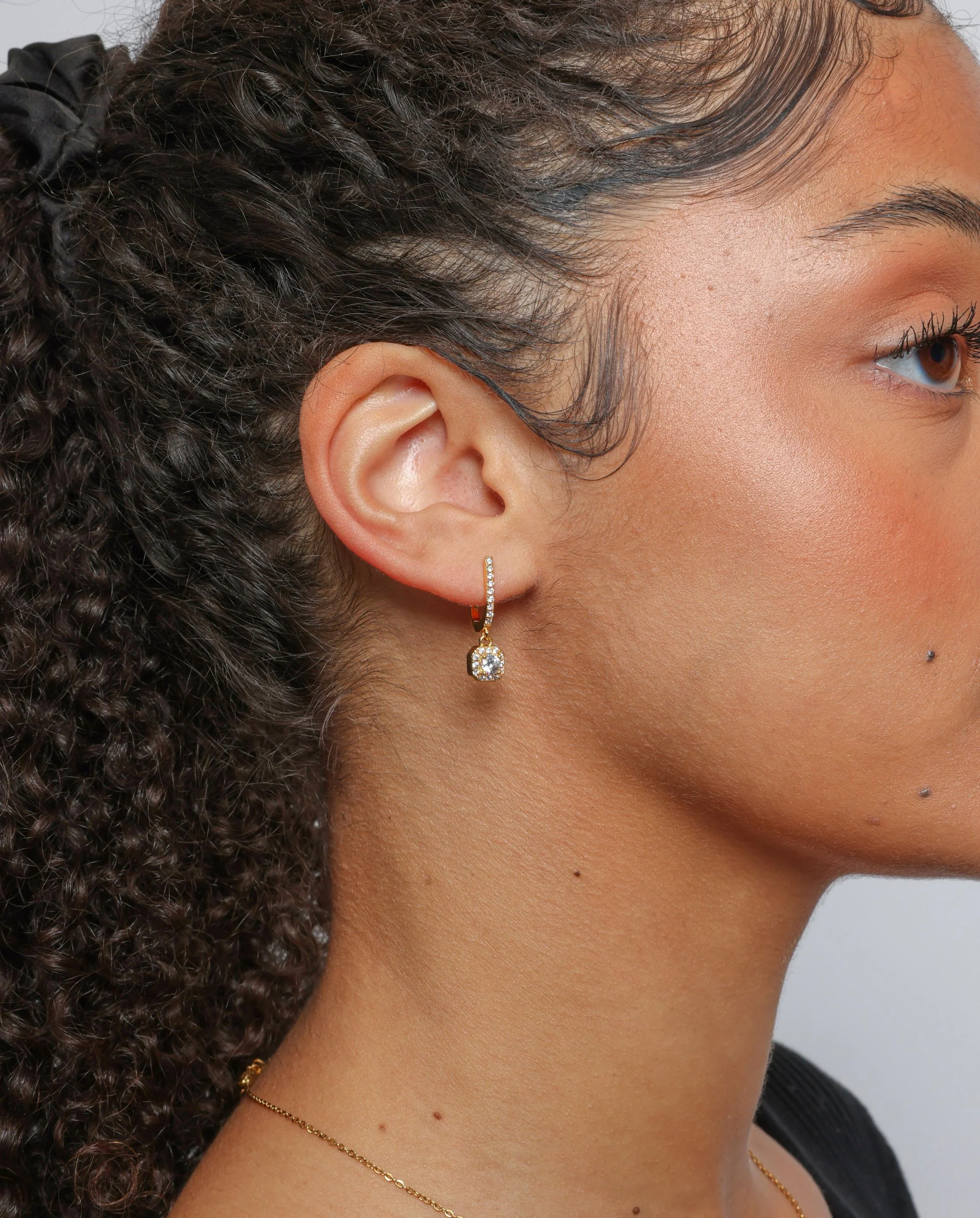 Iced Stone Huggie Earrings - Gold - Image 2
