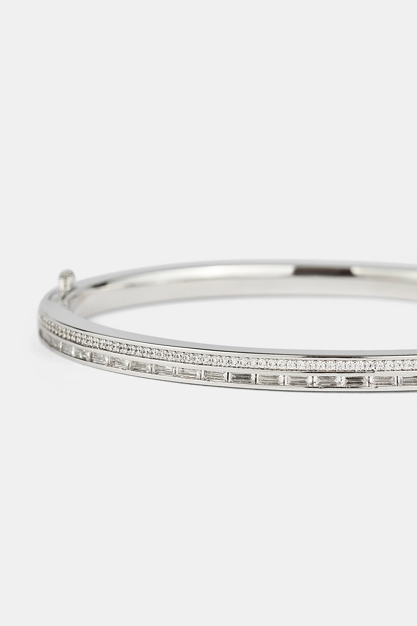 Iced Tennis & Baguette Stone Bangle - 4mm - White - Image 2