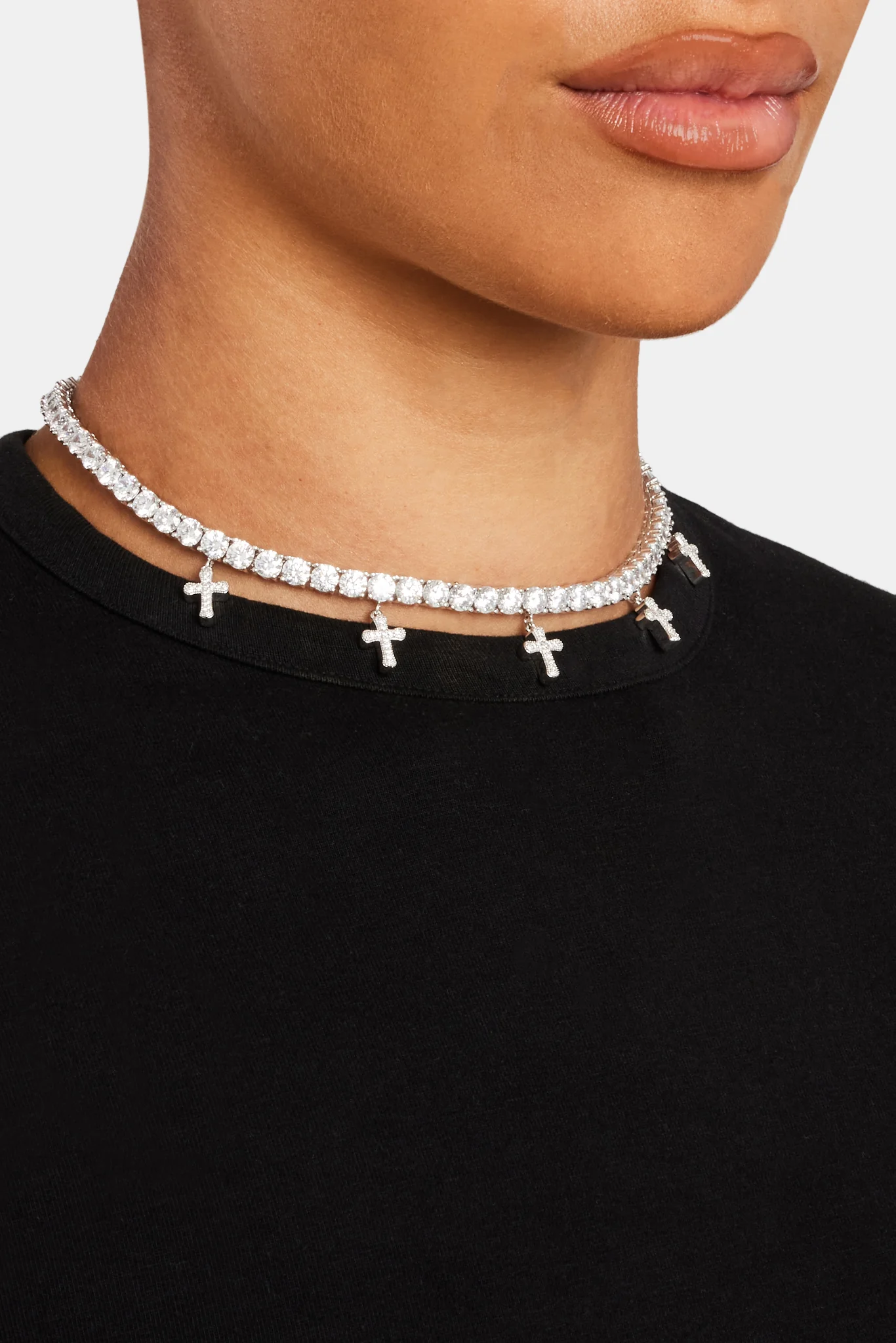 Iced Tennis Drop Cross Choker - Image 3