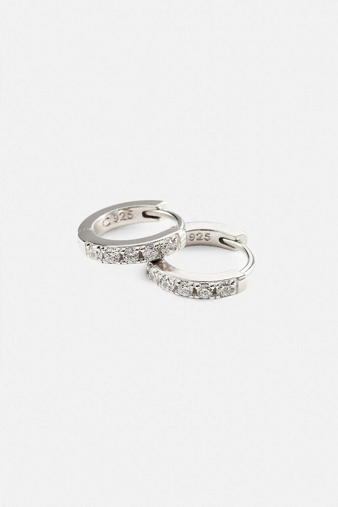 Iced Thin Huggie Earrings - 12mm - White - Image 3