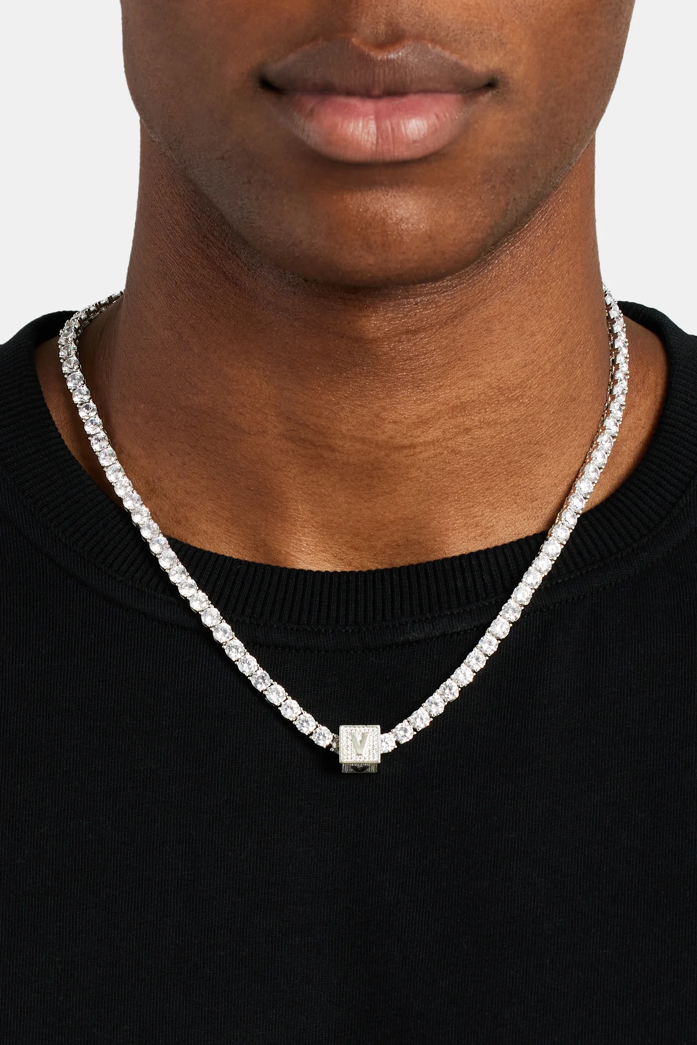 Iced V Letter Block Pendant - Image 4