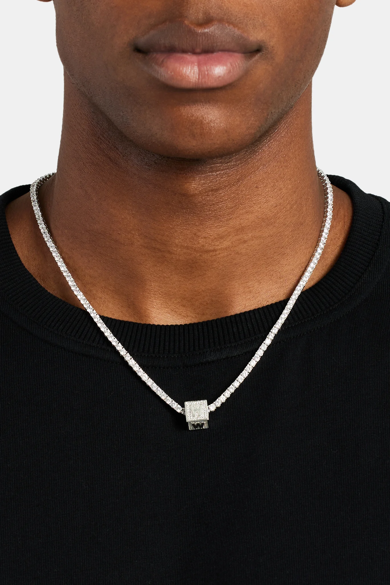Iced W Letter Block Pendant - Image 3