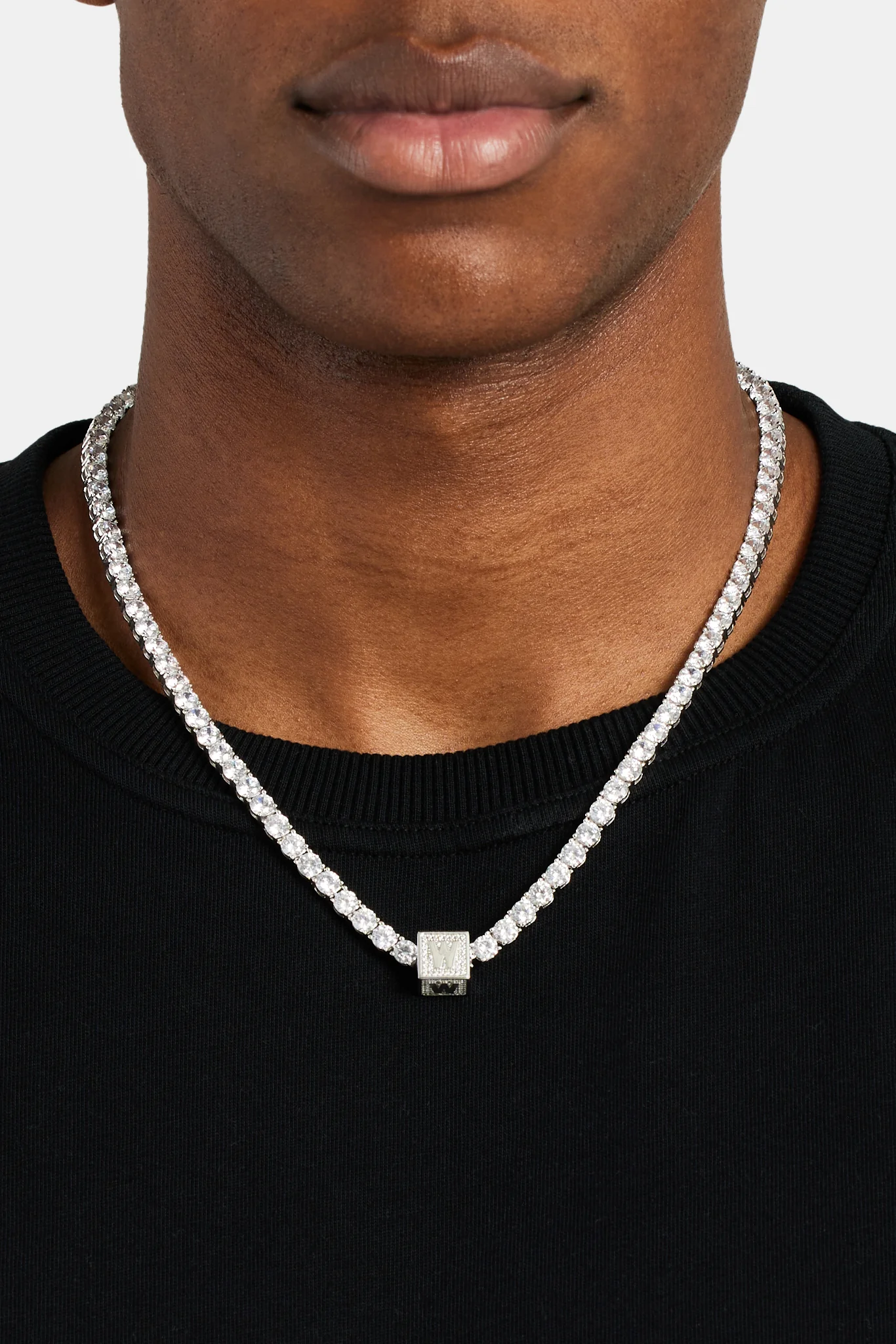 Iced W Letter Block Pendant - Image 4