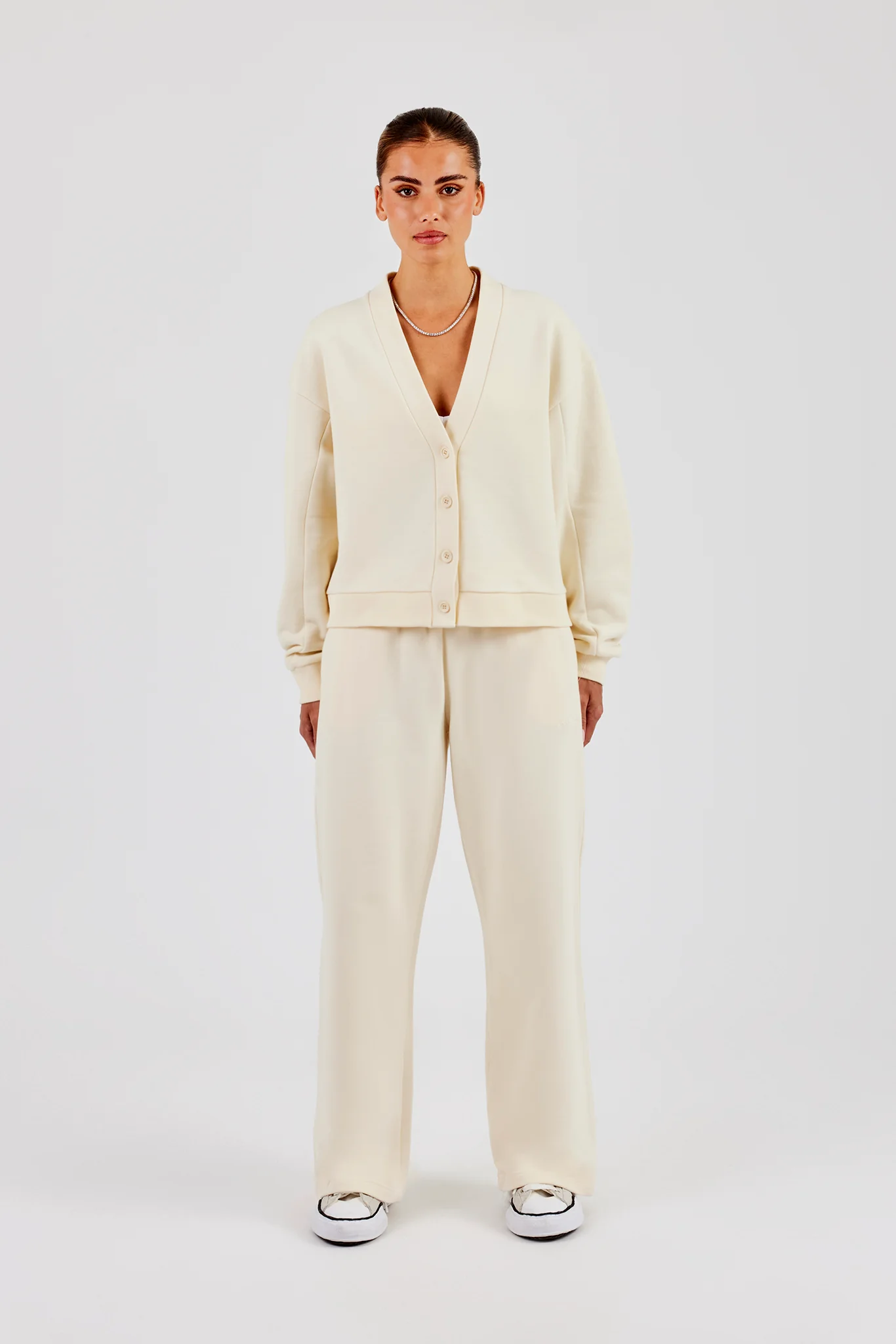 Jersey Boxy Cardigan & Wide Leg Jogger - Butter Yellow - Image 3