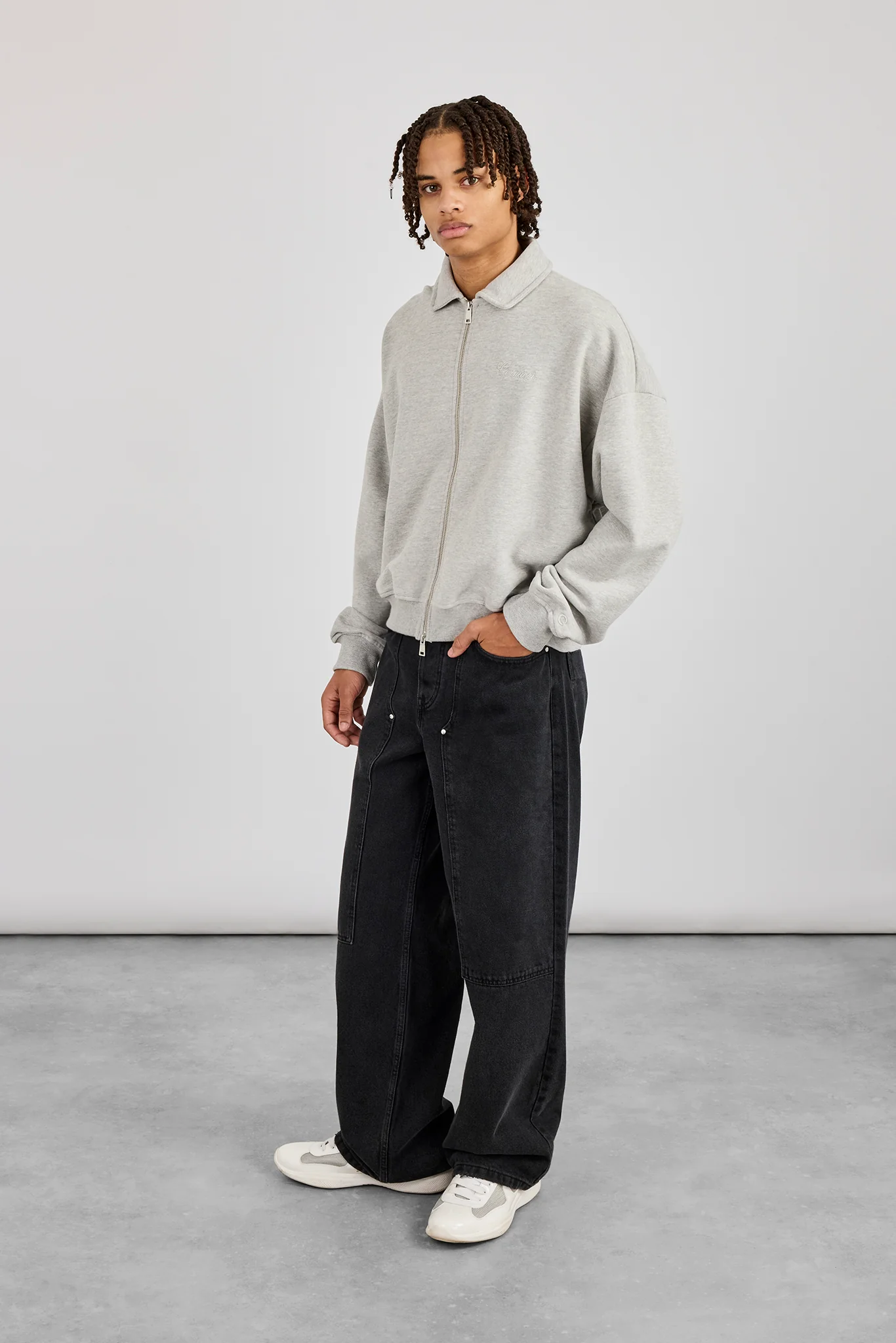 Jersey Zip Through Collared Jacket - Grey Marl - Image 4