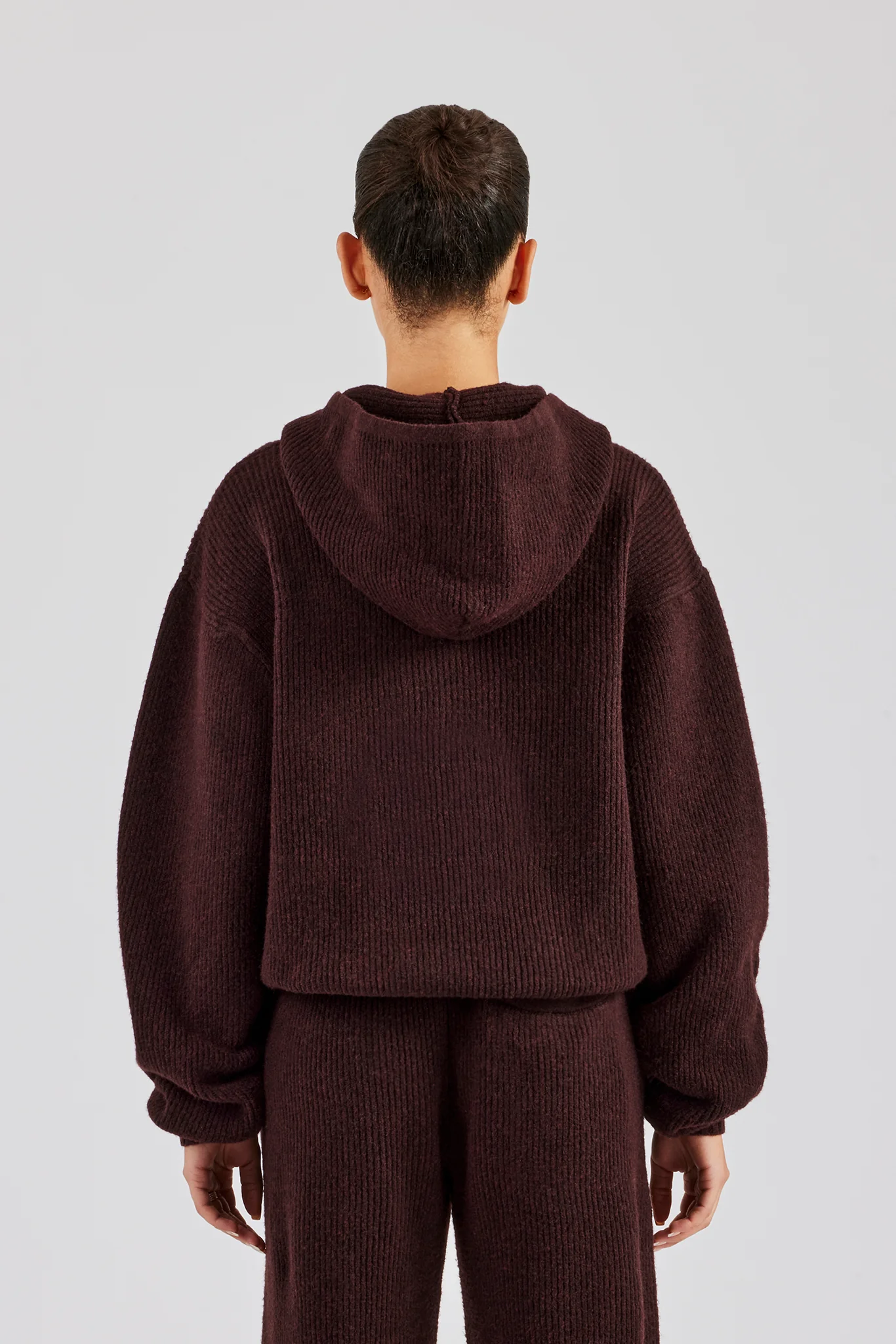 Knit Boxy Embroidered Hoodie - Chocolate - Image 3