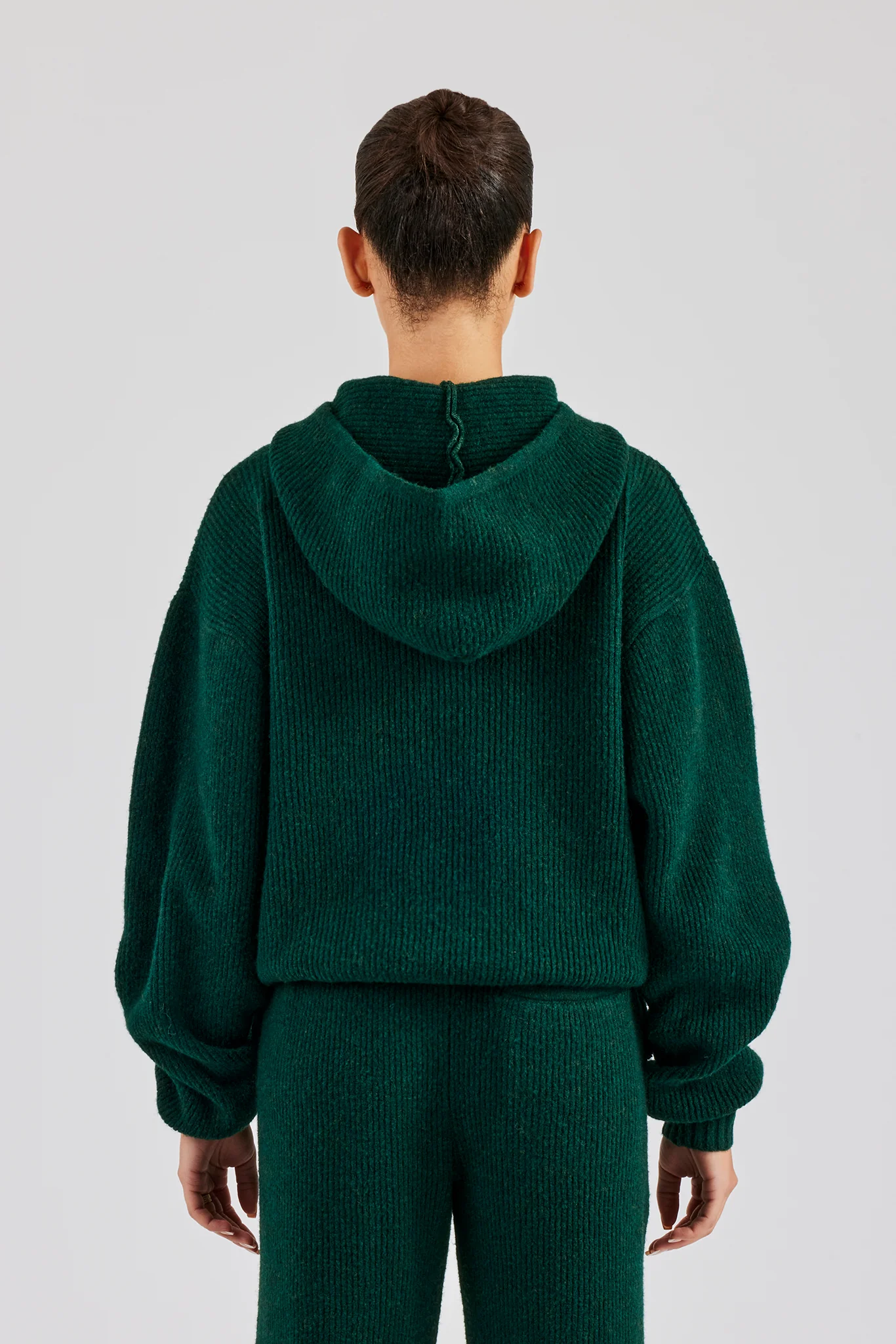 Knit Boxy Embroidered Hoodie - Forest Green - Image 4