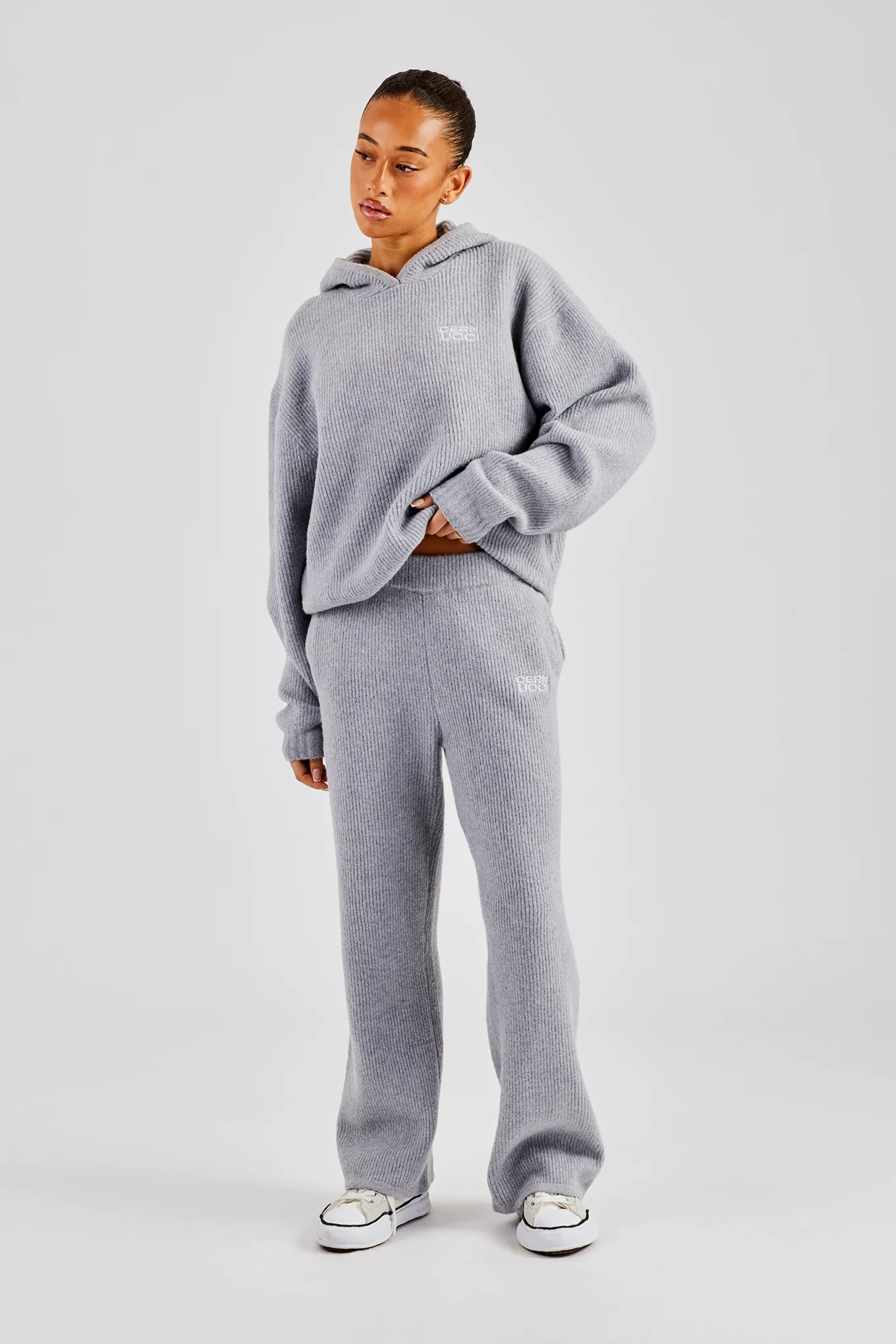 Knit Boxy Embroidered Hoodie - Grey - Image 3