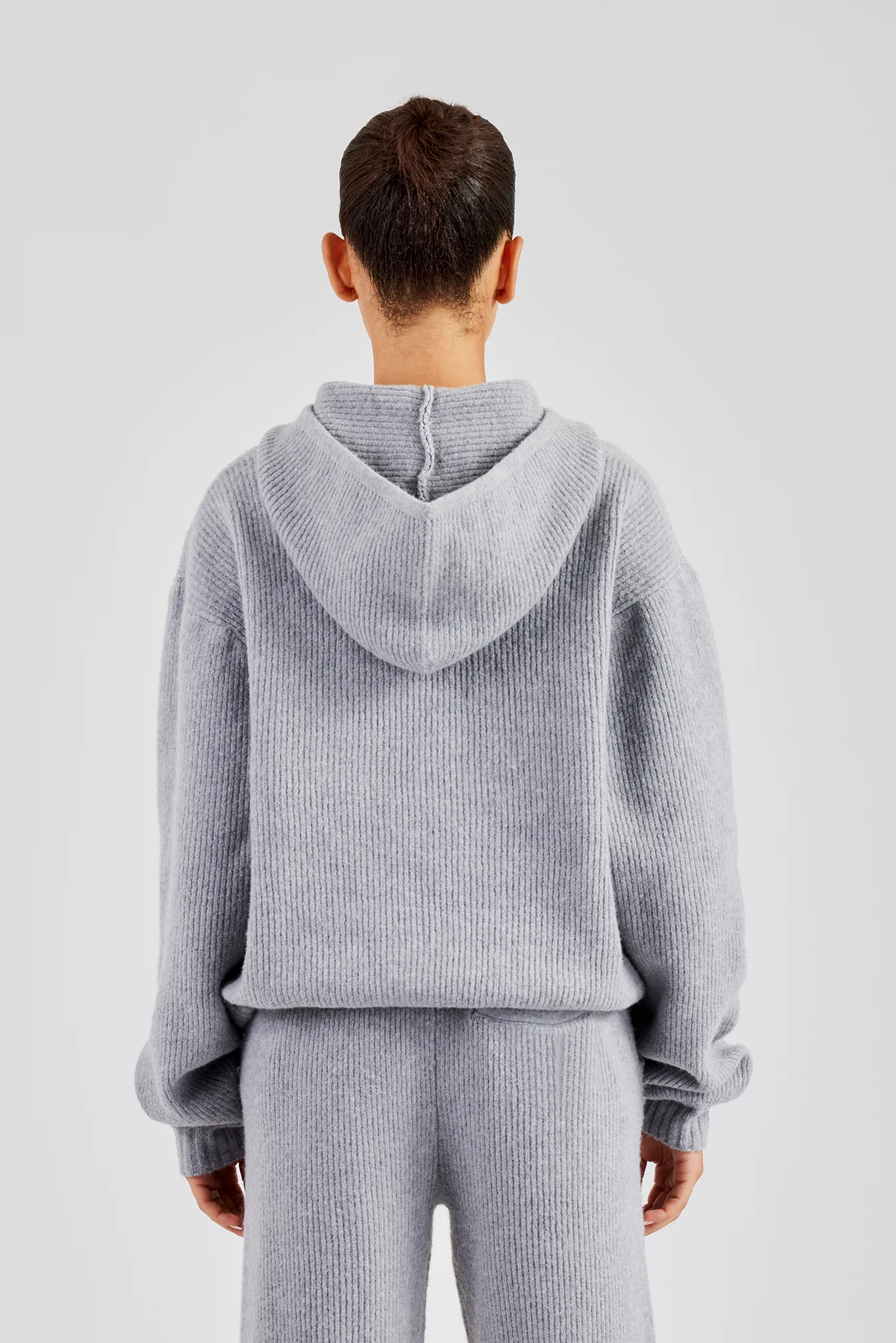 Knit Boxy Embroidered Hoodie - Grey - Image 4