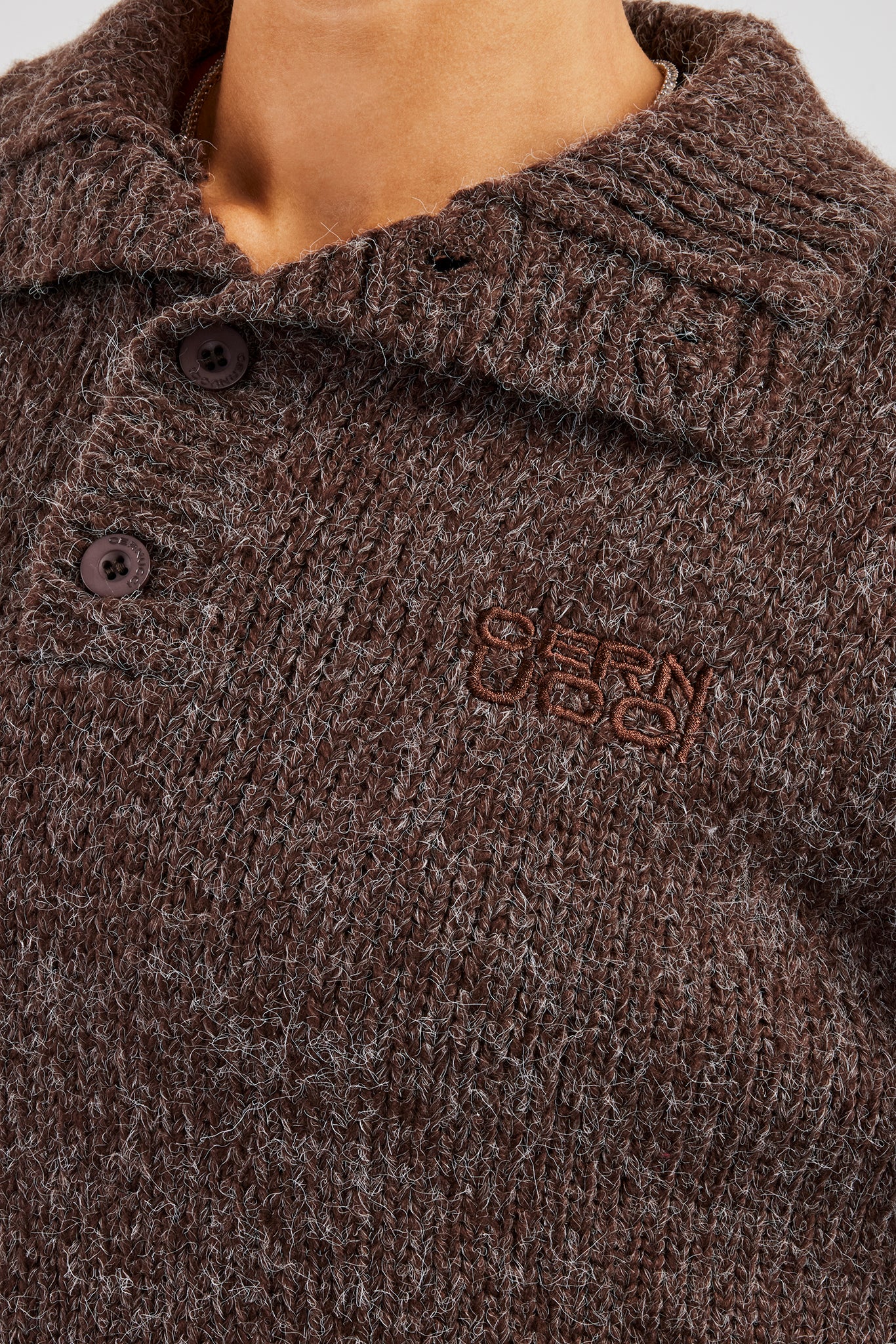 Knit Funnel Neck Sweater - Chocolate - Image 3