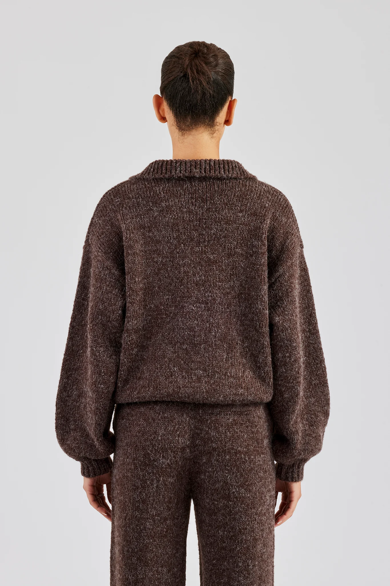 Knit Funnel Neck Sweater - Chocolate - Image 4