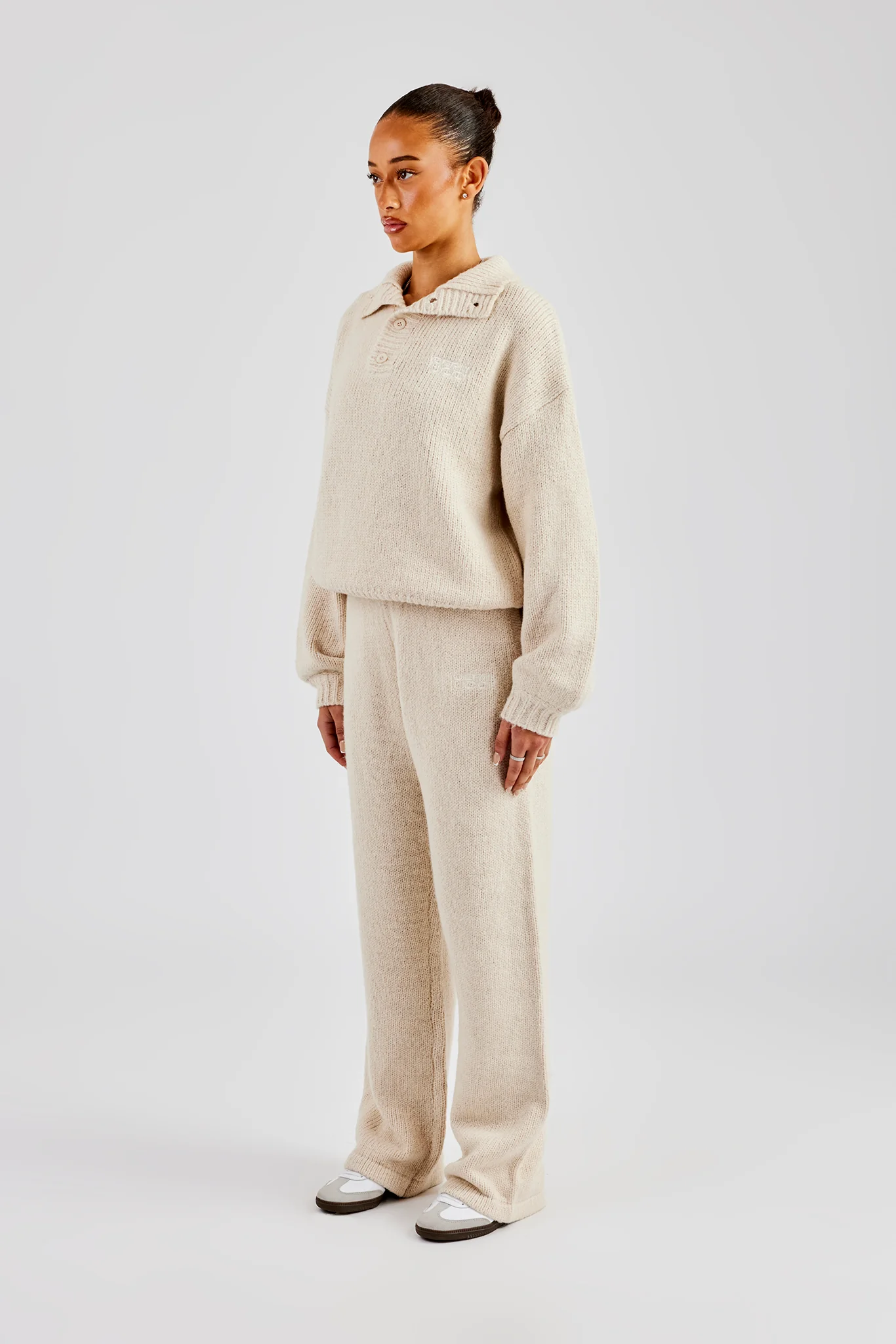 Knit Funnel Neck Tracksuit - Oatmeal - Image 3