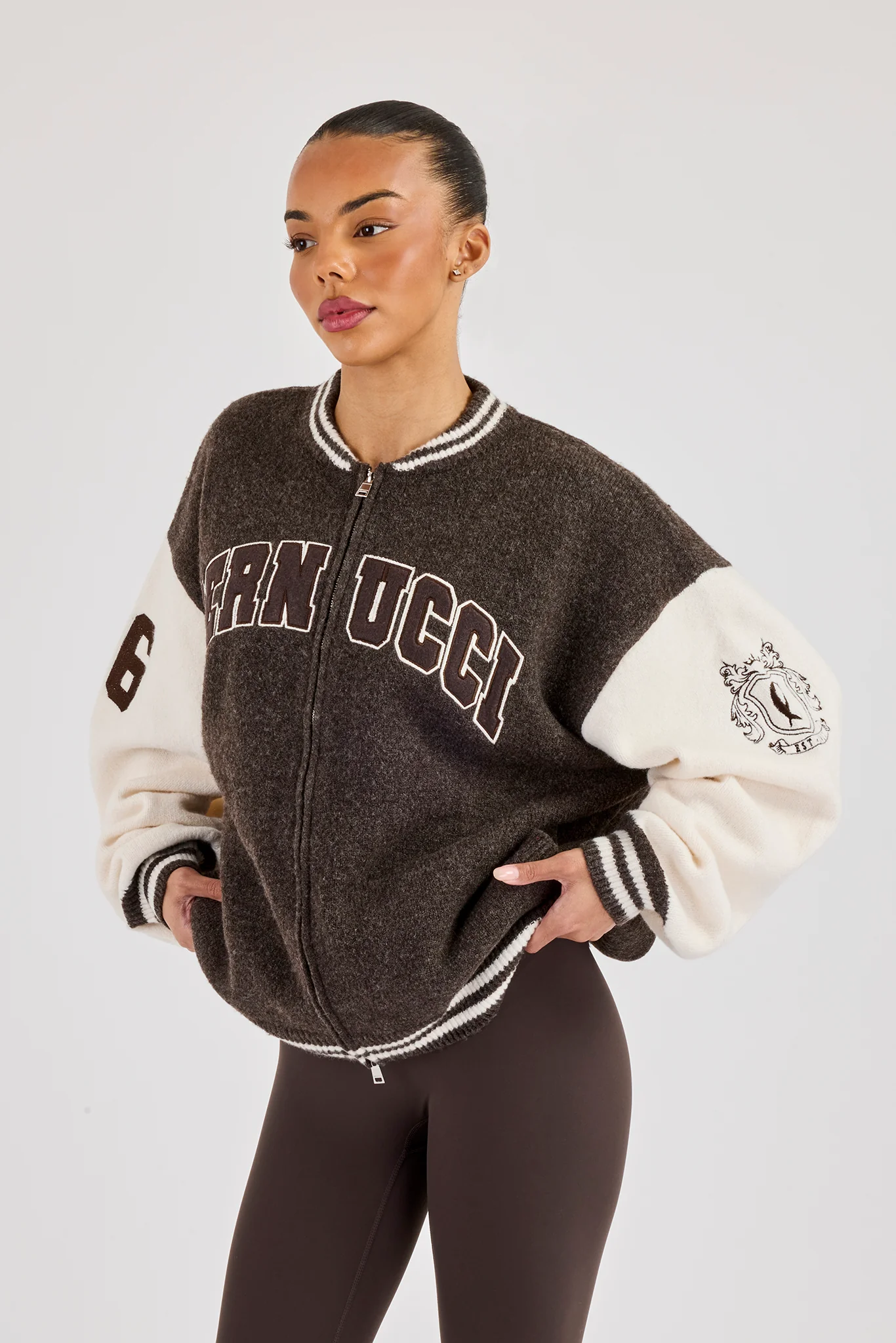 Knit Varsity Bomber - Chocolate
