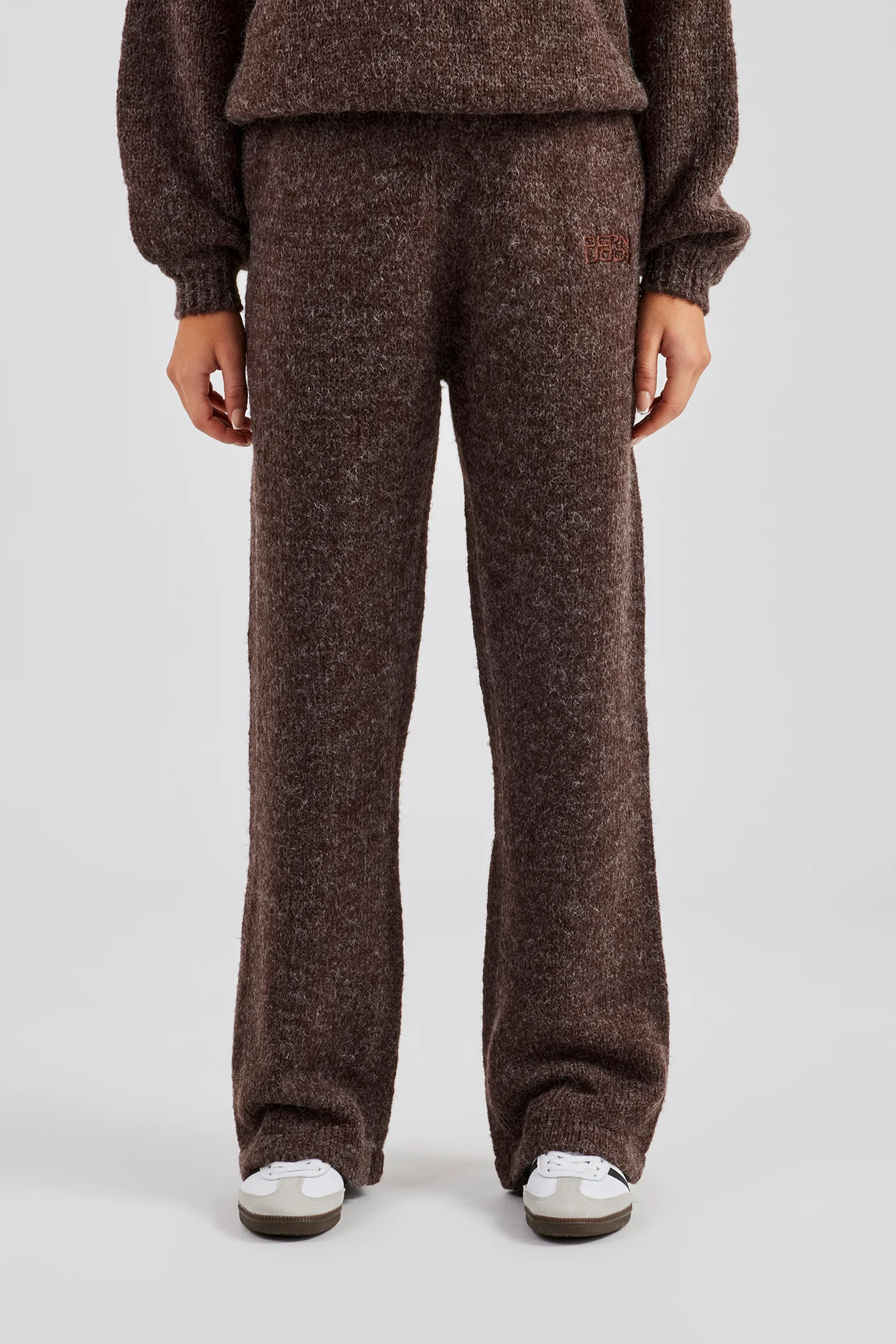 Knit Wide Leg Embroidered Jogger - Chocolate - Image 3