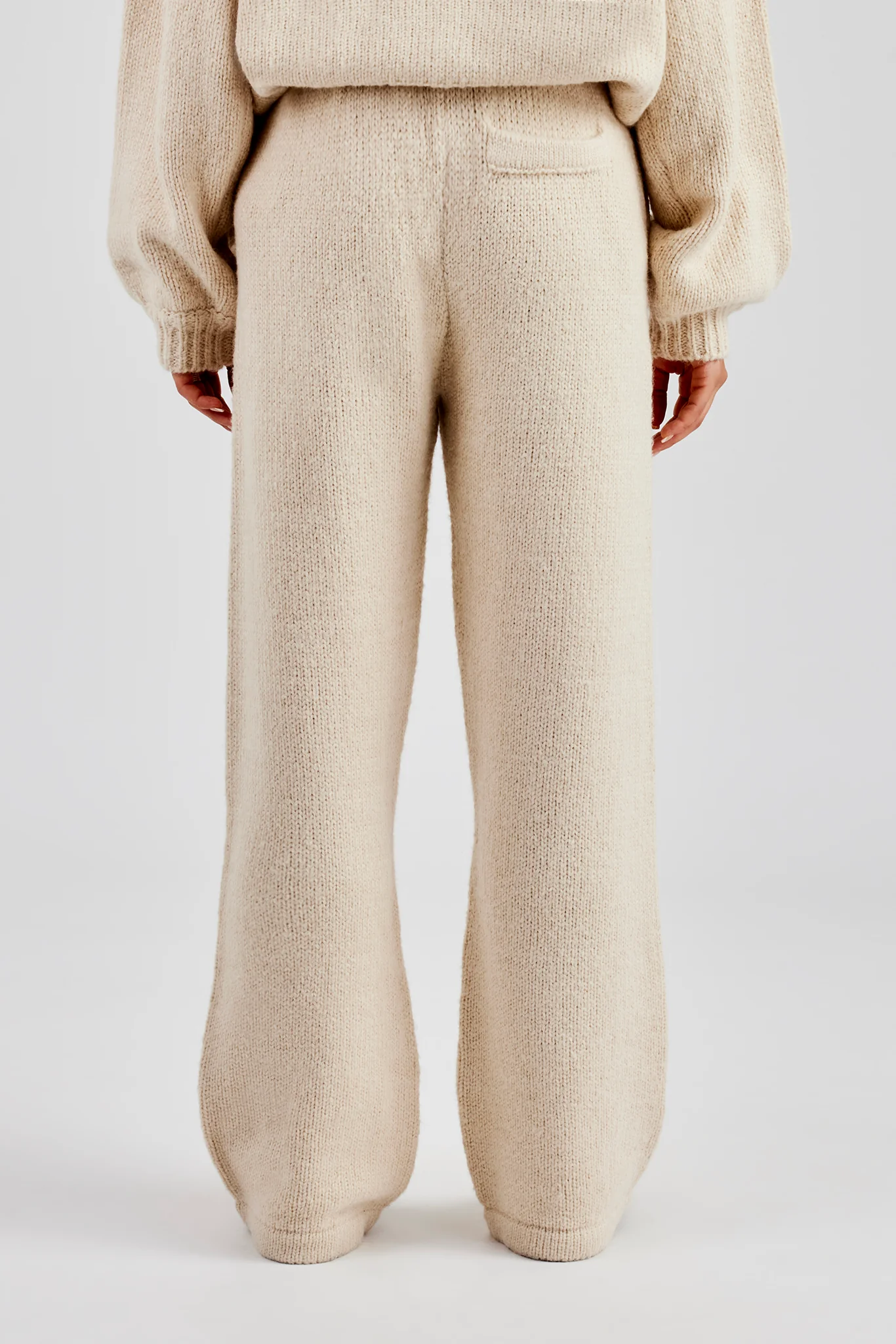 Knit Wide Leg Embroidered Jogger - Oatmeal - Image 3