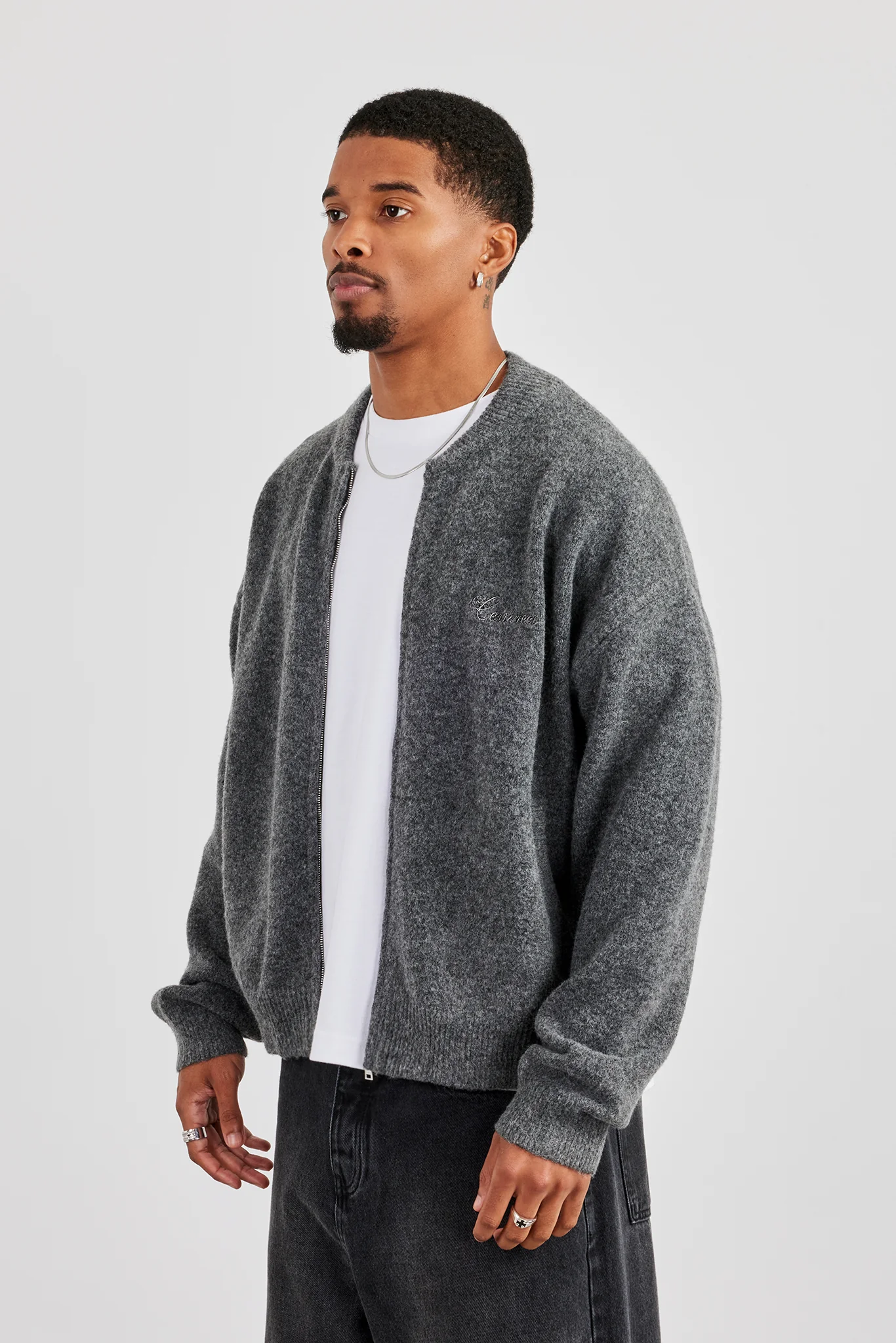 Knitted Bomber Jacket - Grey - Image 3