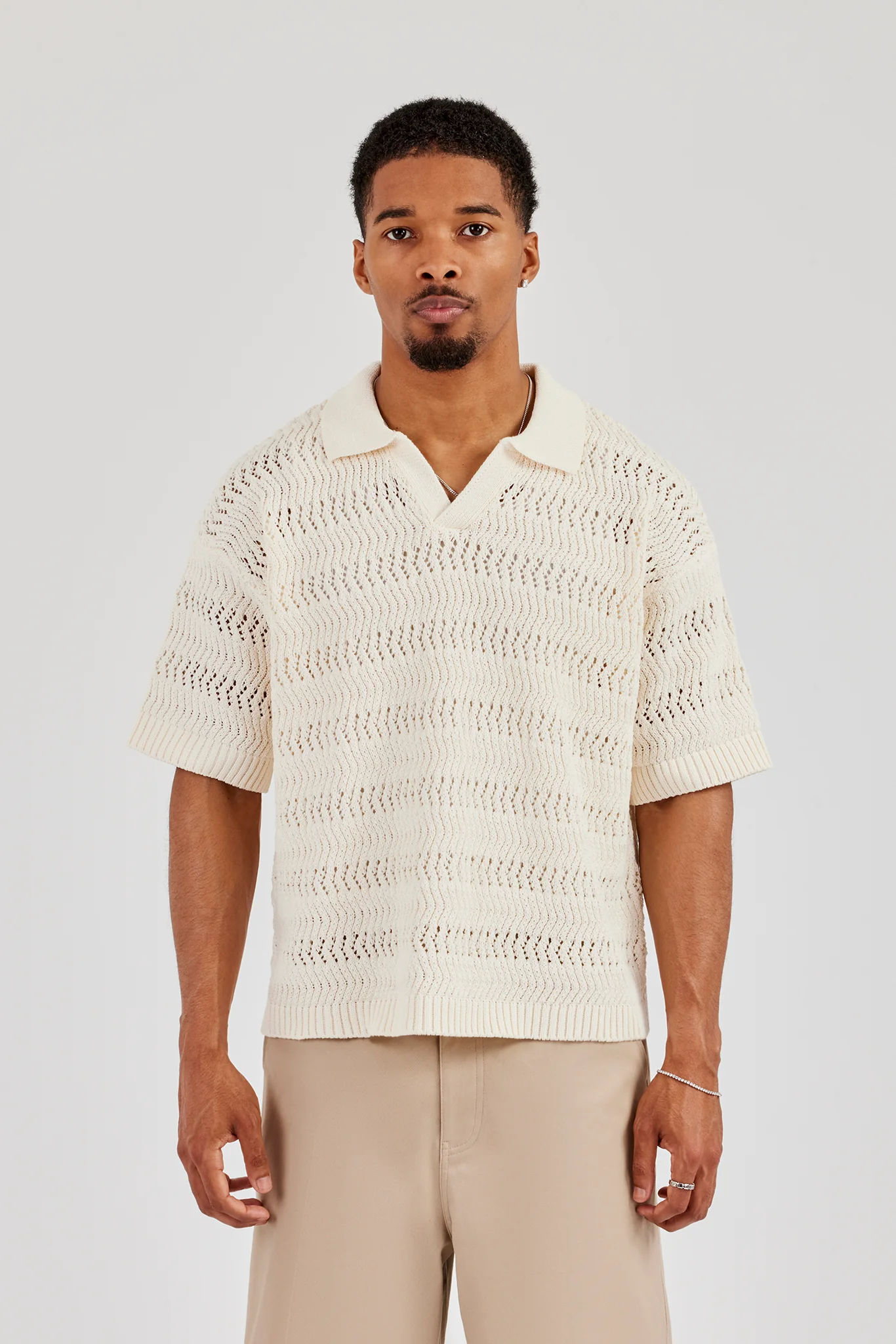Knitted Boxy Polo - Ecru