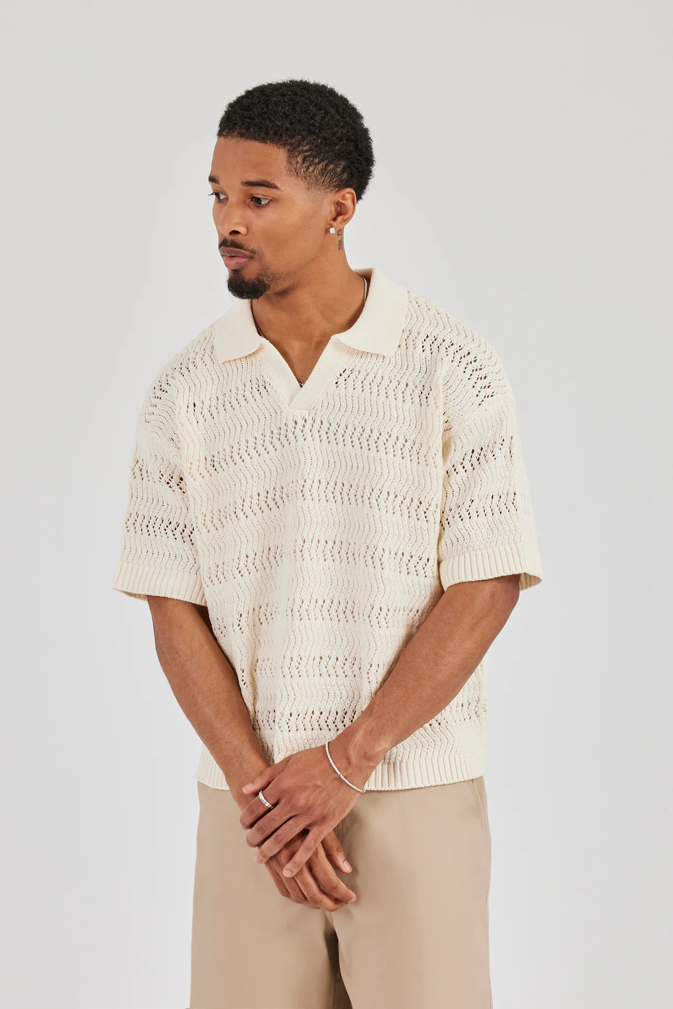 Knitted Boxy Polo - Ecru - Image 4