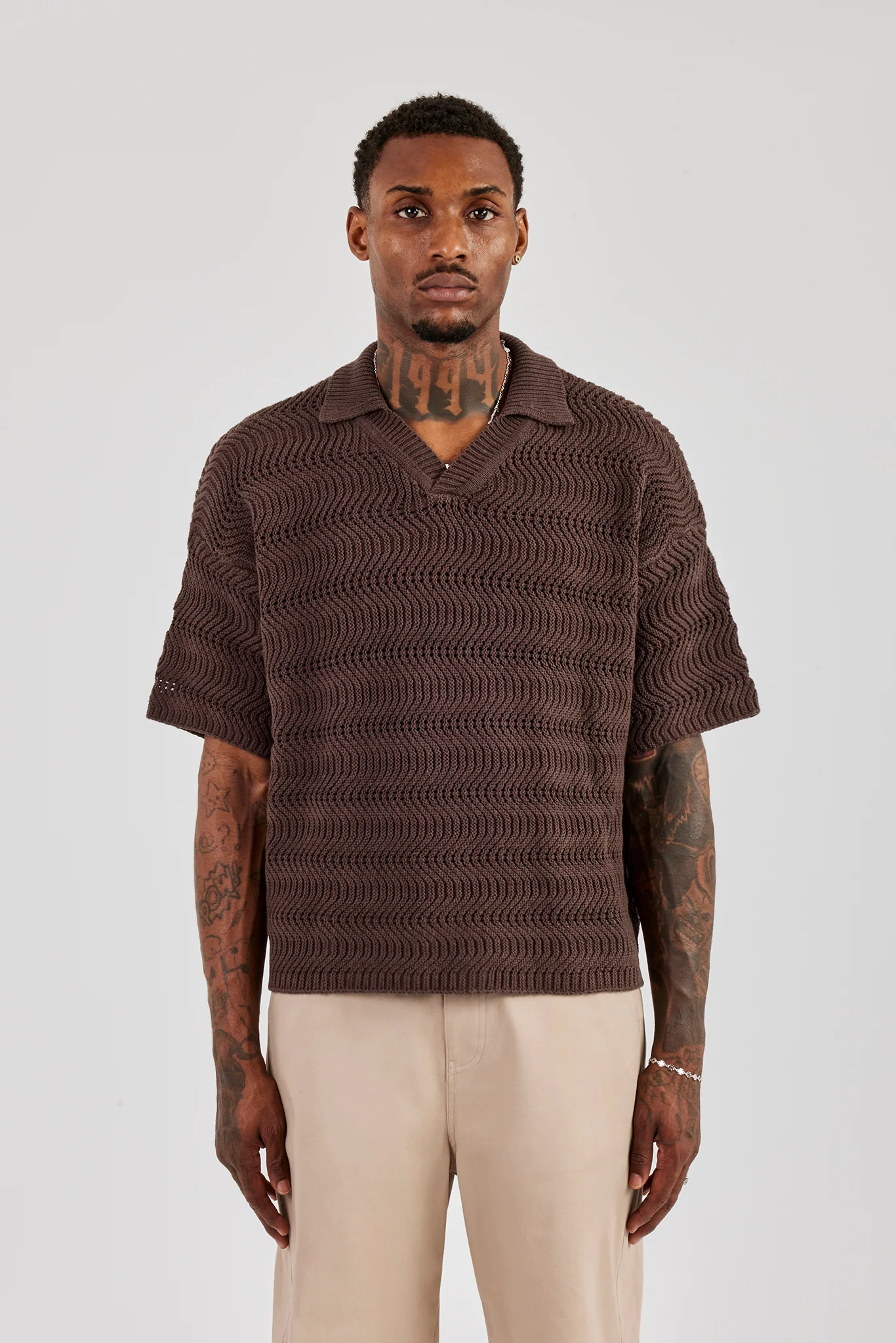 Knitted Boxy Polo - Chocolate