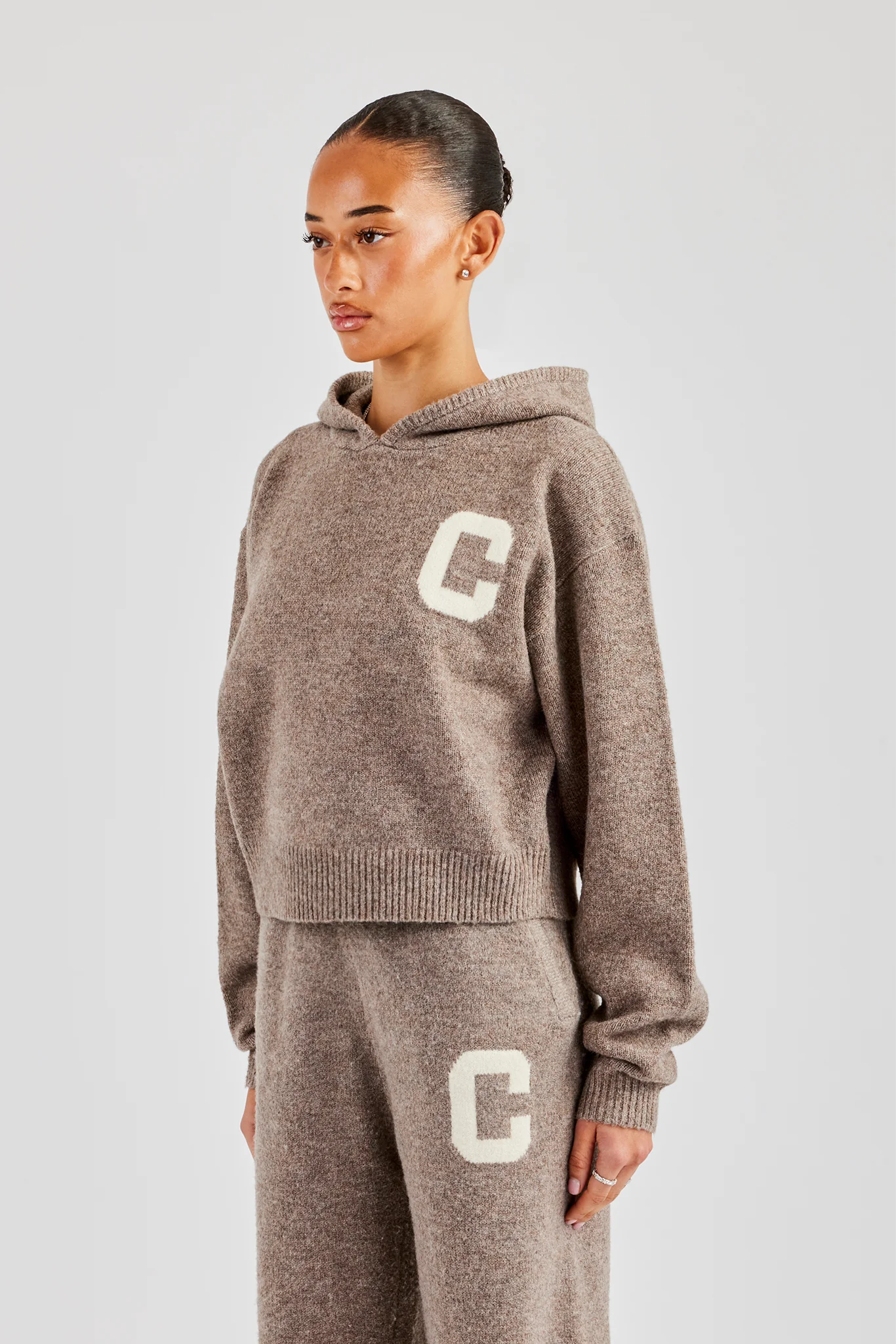 Knitted C Hoodie - Taupe - Image 4