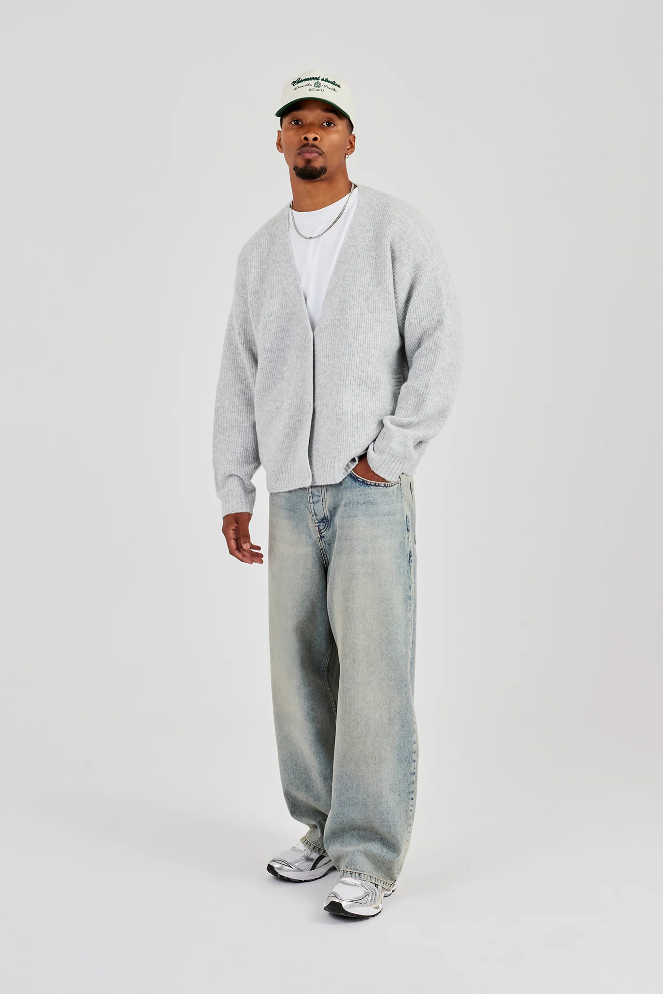 Knitted Cardigan - Light Grey - Image 2
