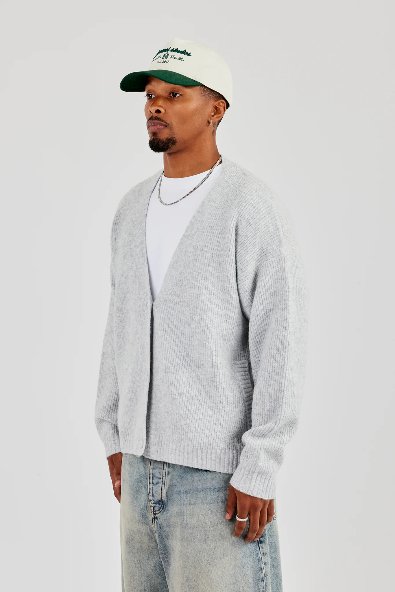 Knitted Cardigan - Light Grey - Image 4