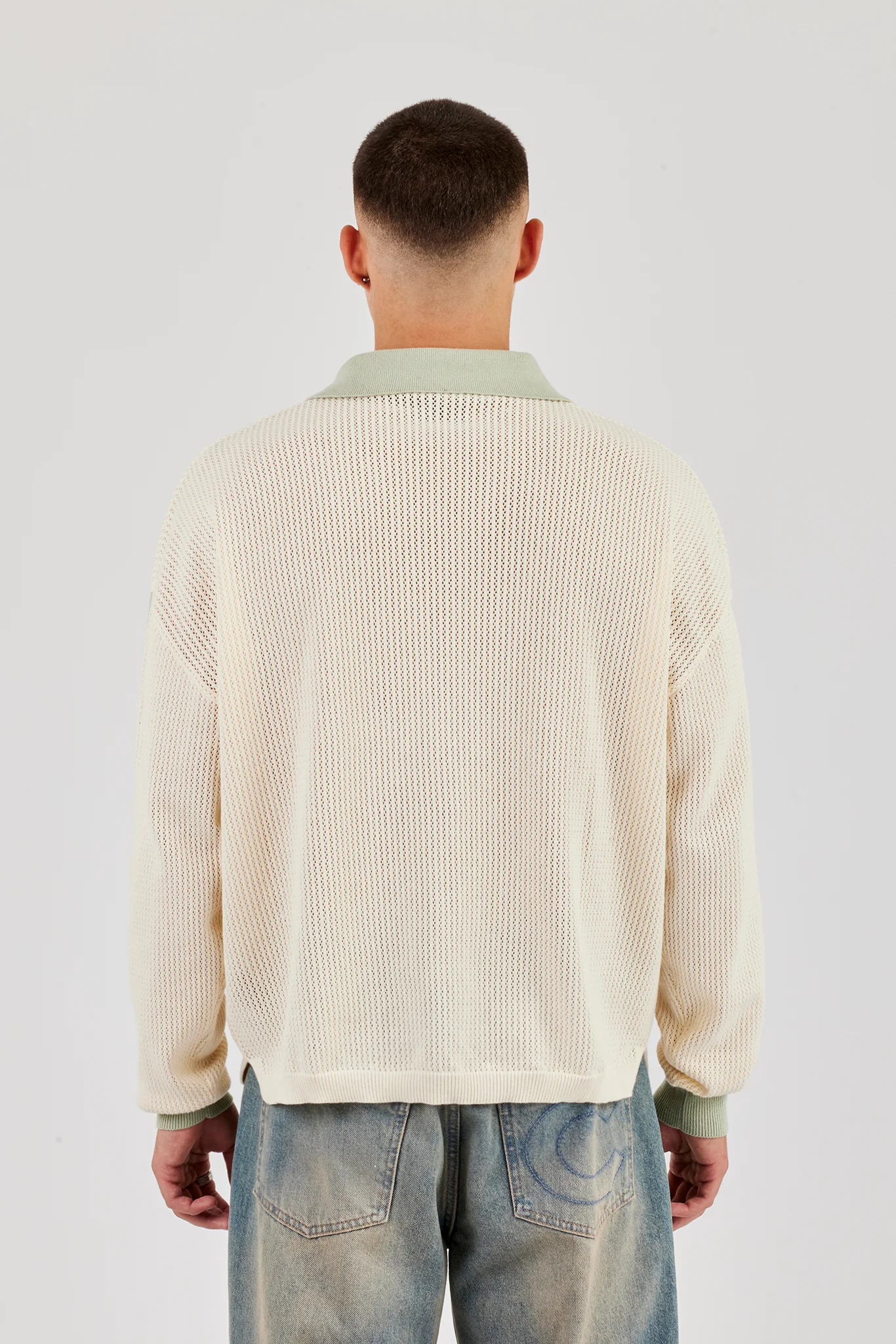 Knitted Cernucci Long Sleeve Polo - Green - Image 3