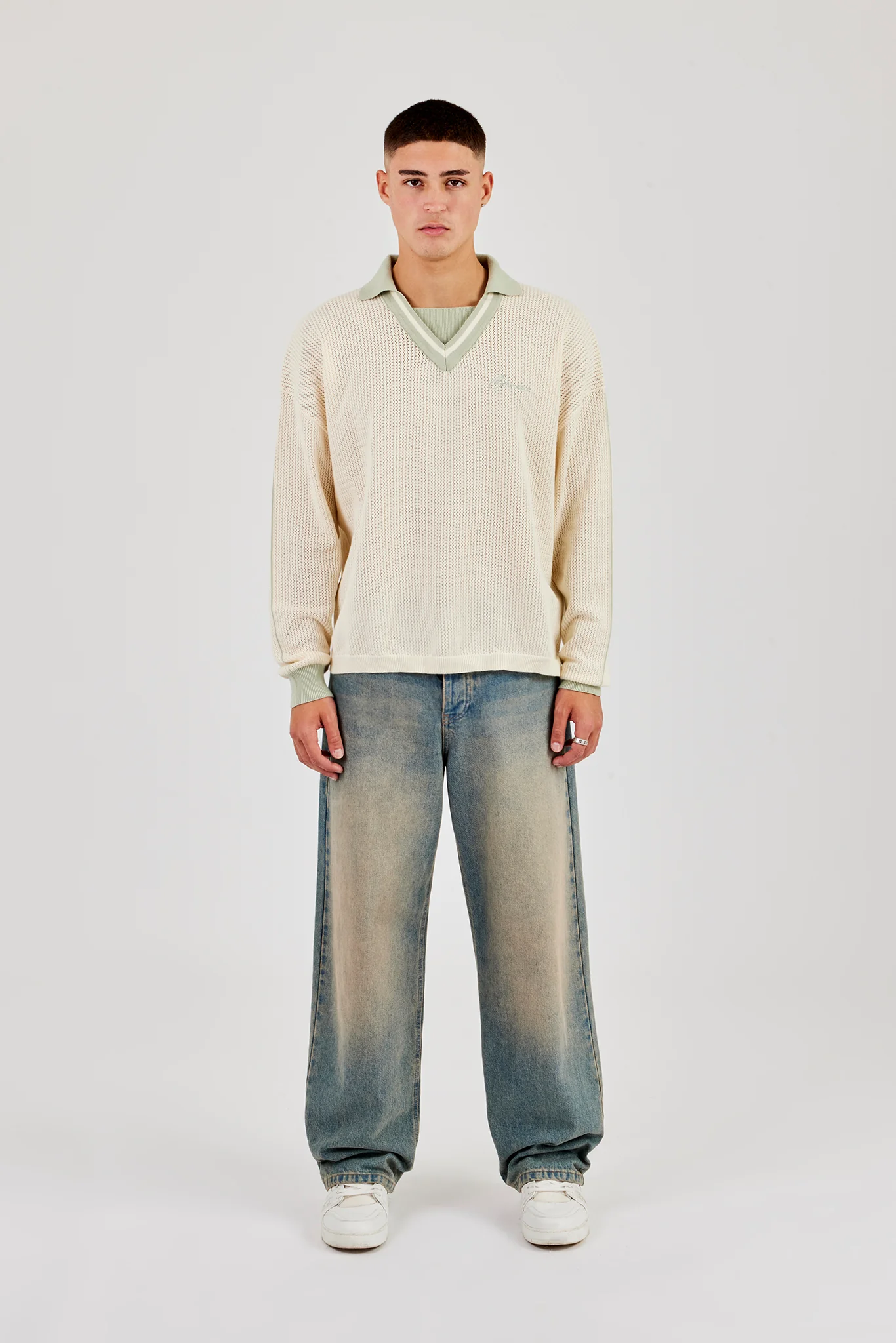 Knitted Cernucci Long Sleeve Polo - Green - Image 6