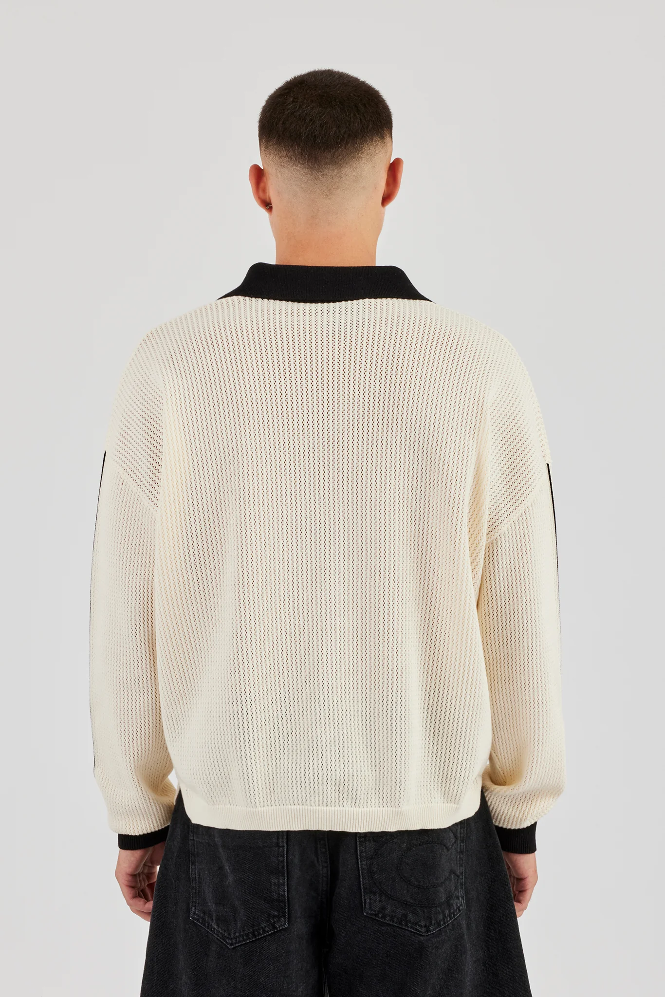 Knitted Cernucci Long Sleeve Polo - White - Image 3