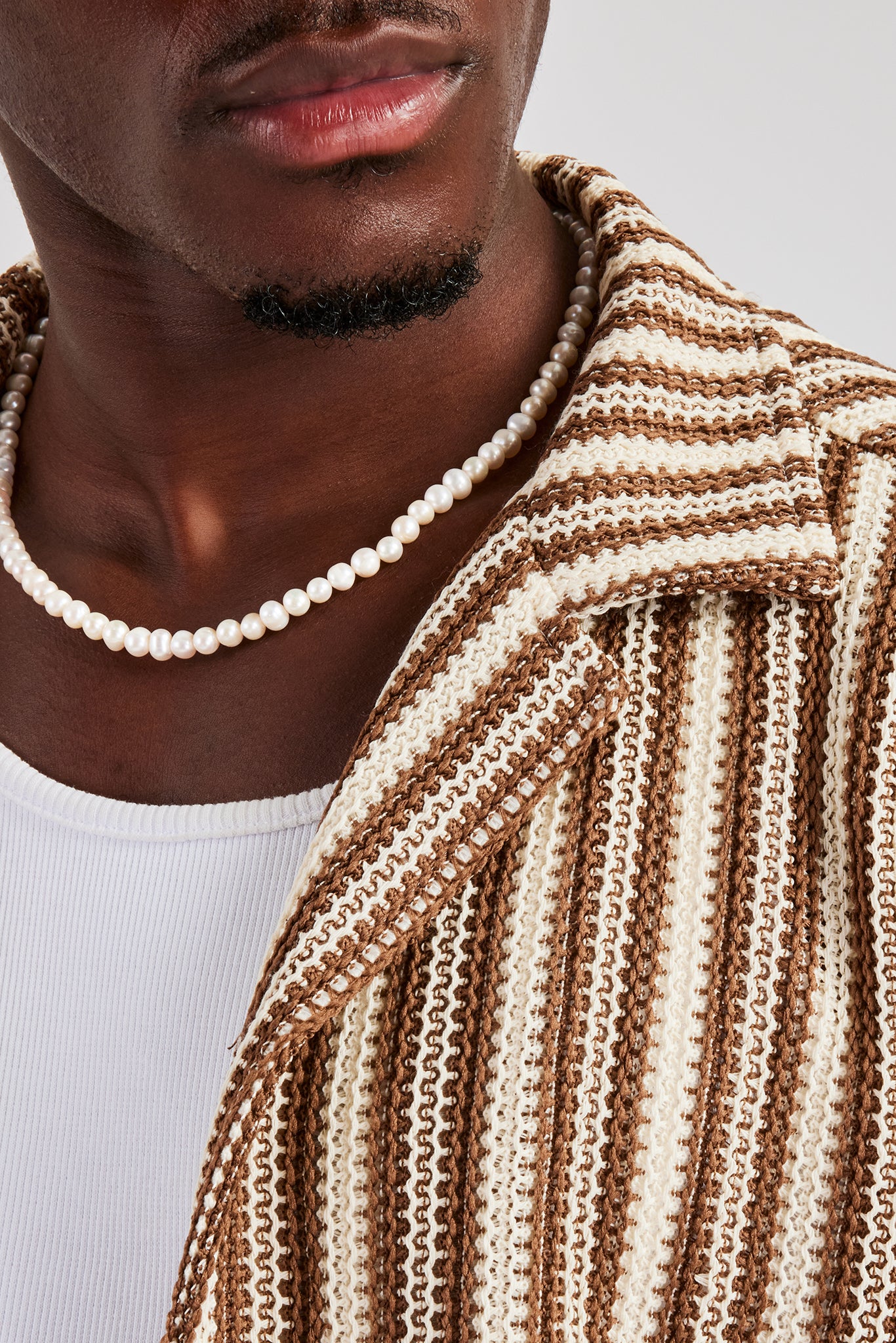 Knitted Contrast Stripe Revere Shirt & Short Set - Chocolate - Image 10