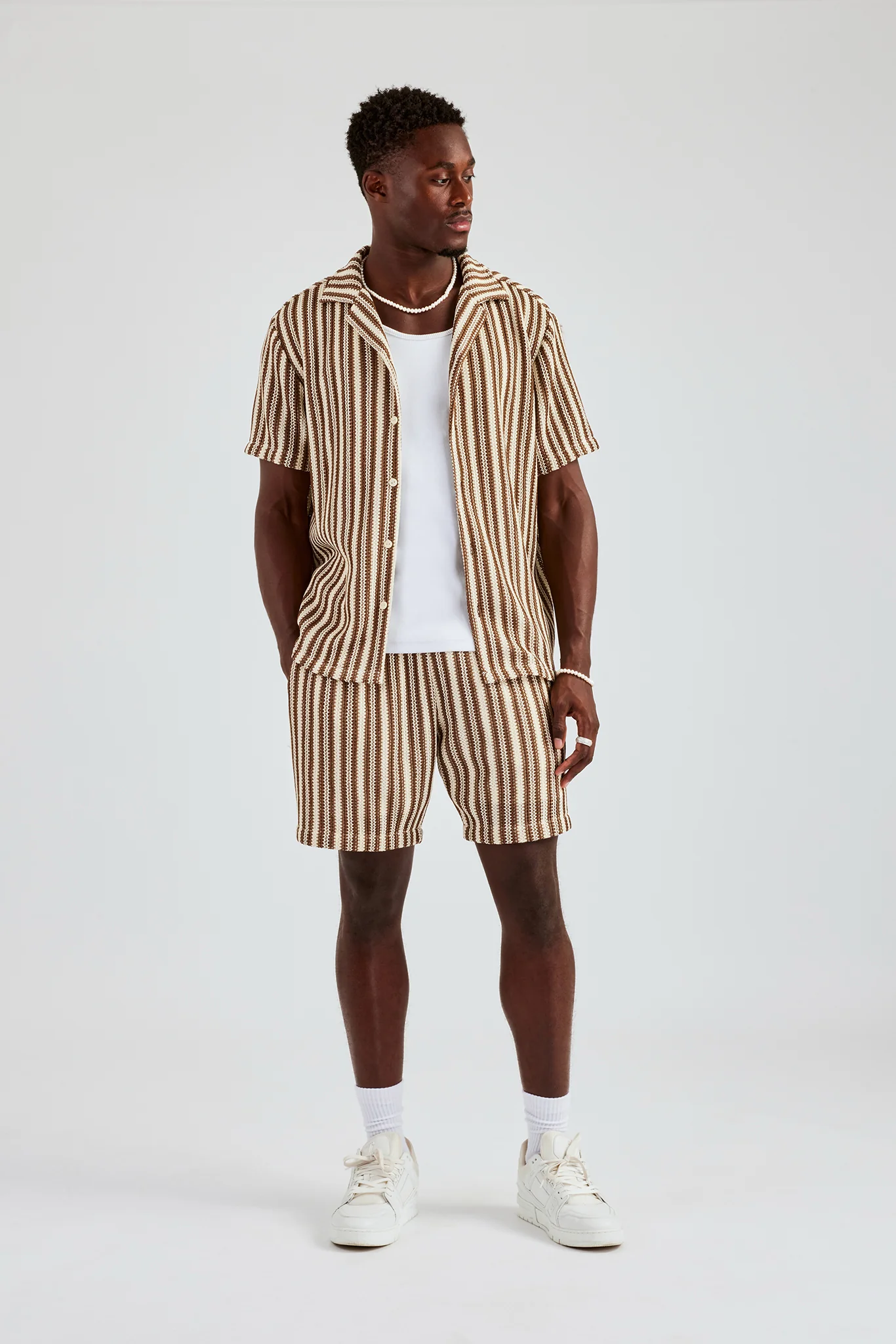 Knitted Contrast Stripe Short - Chocolate - Image 2