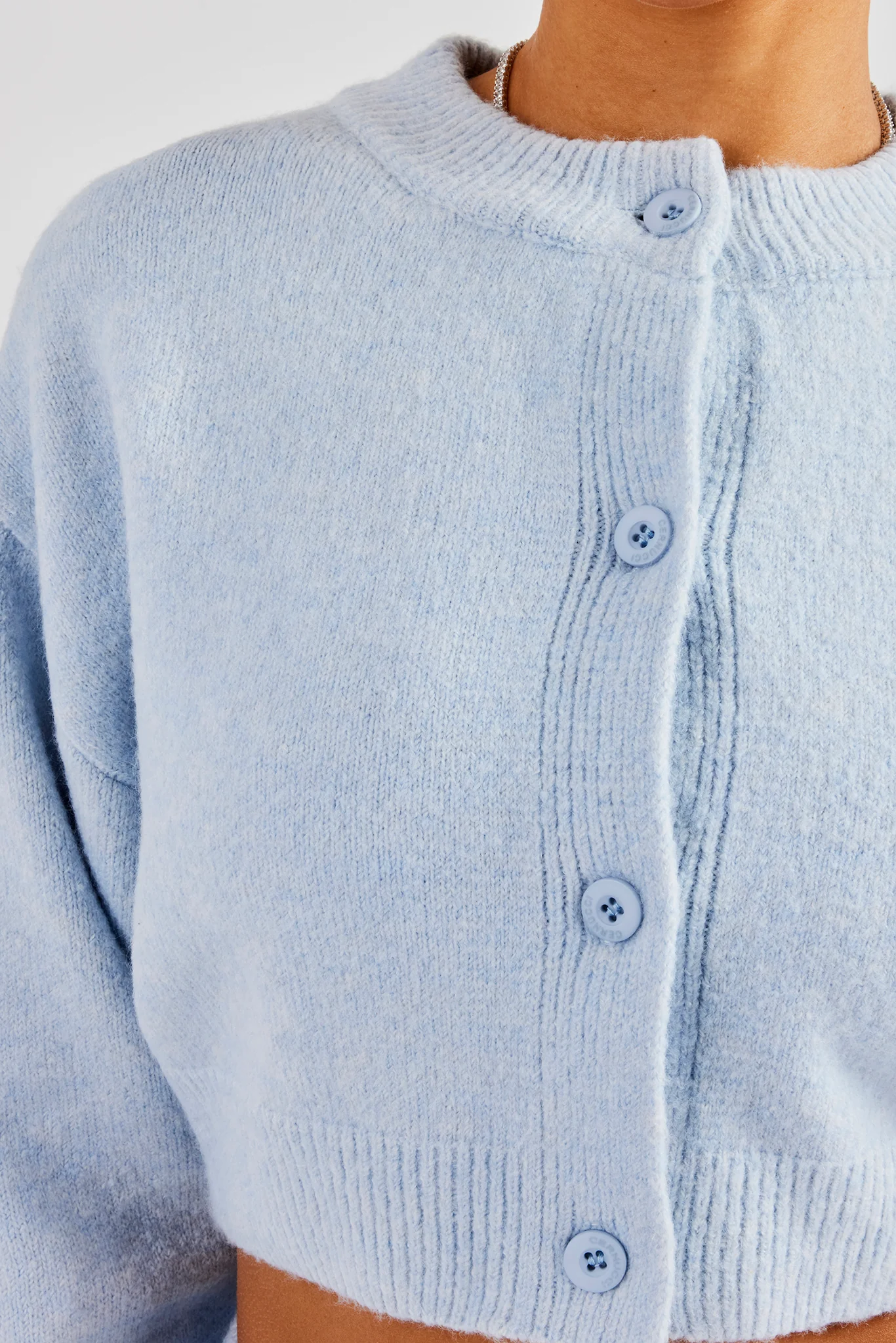 Knitted Cropped Cardigan - Baby Blue - Image 3