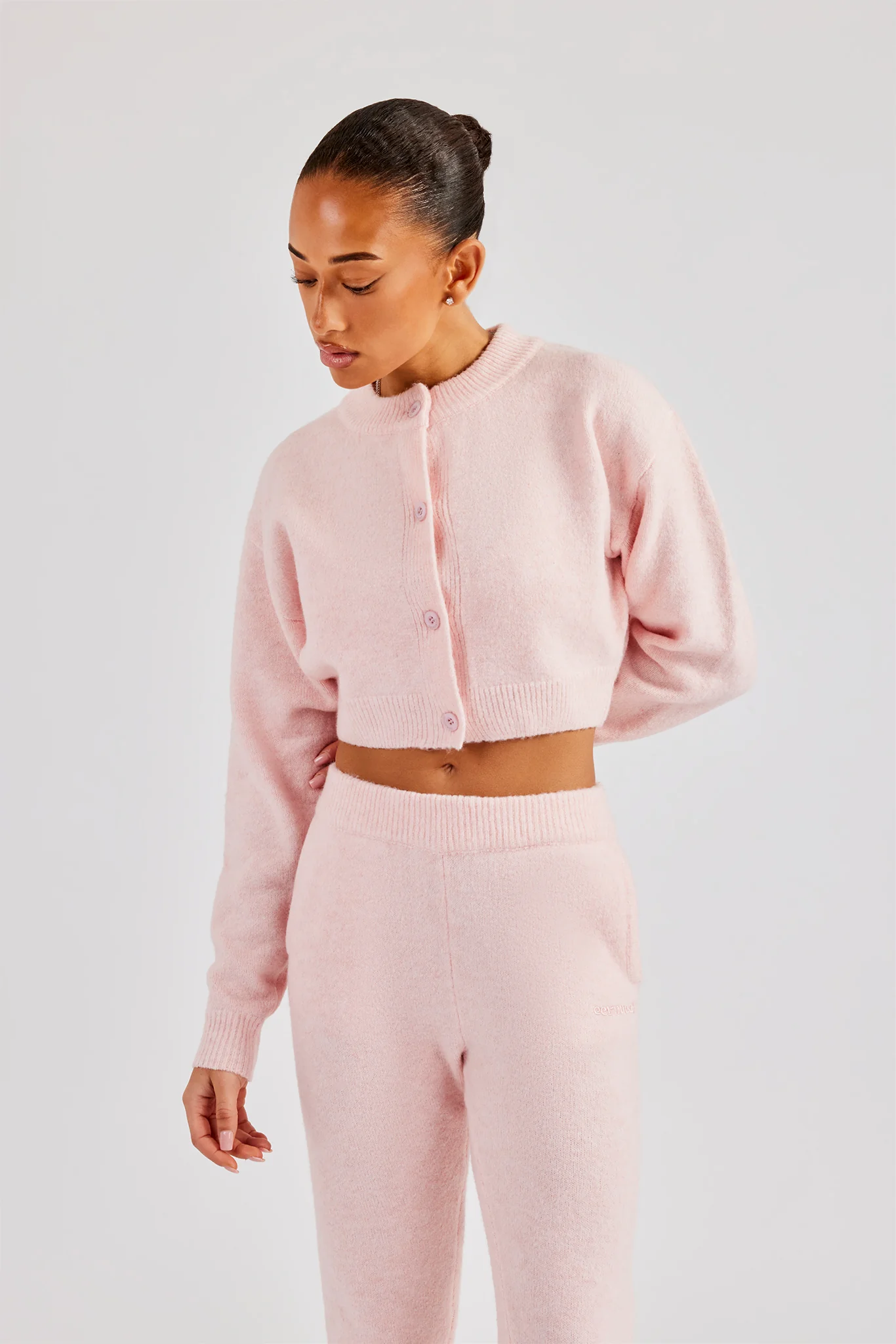 Knitted Cropped Cardigan - Baby Pink - Image 4