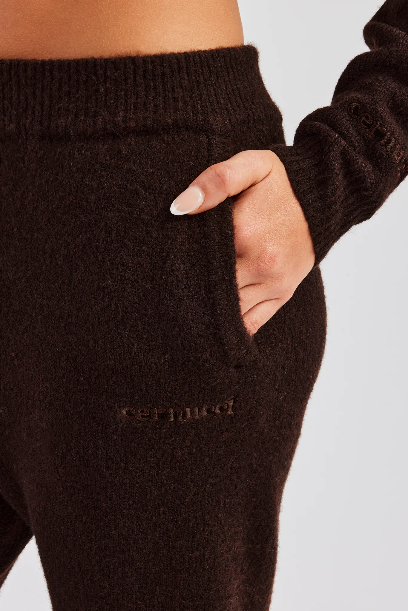 Knitted Cropped Cardigan & Flare Trouser - Chocolate - Image 3