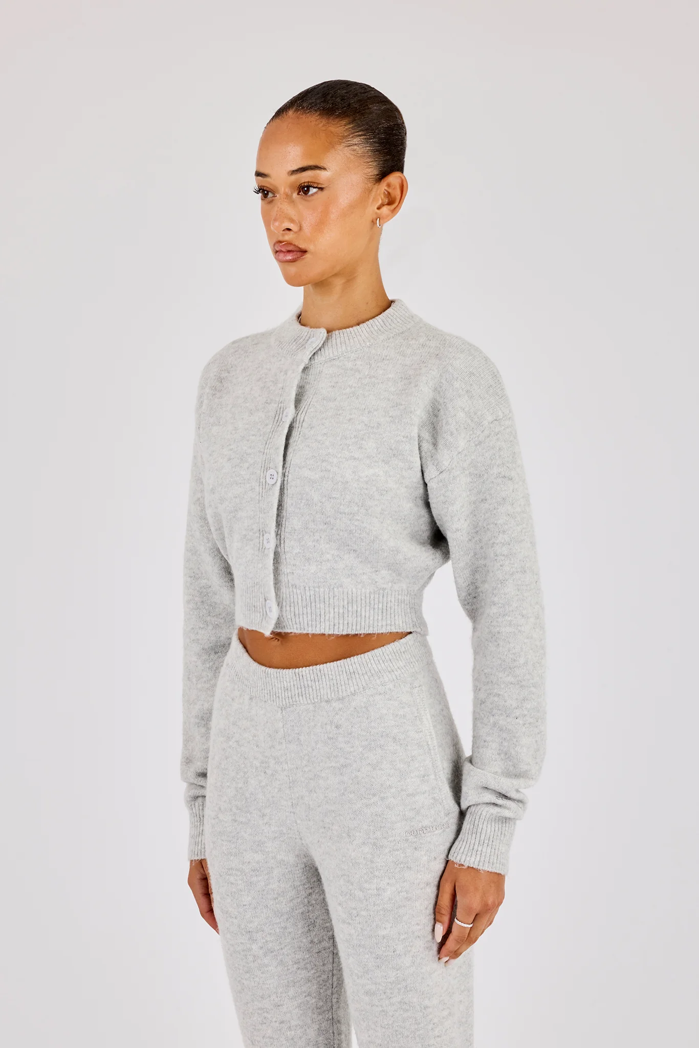 Knitted Cropped Cardigan - Grey - Image 4