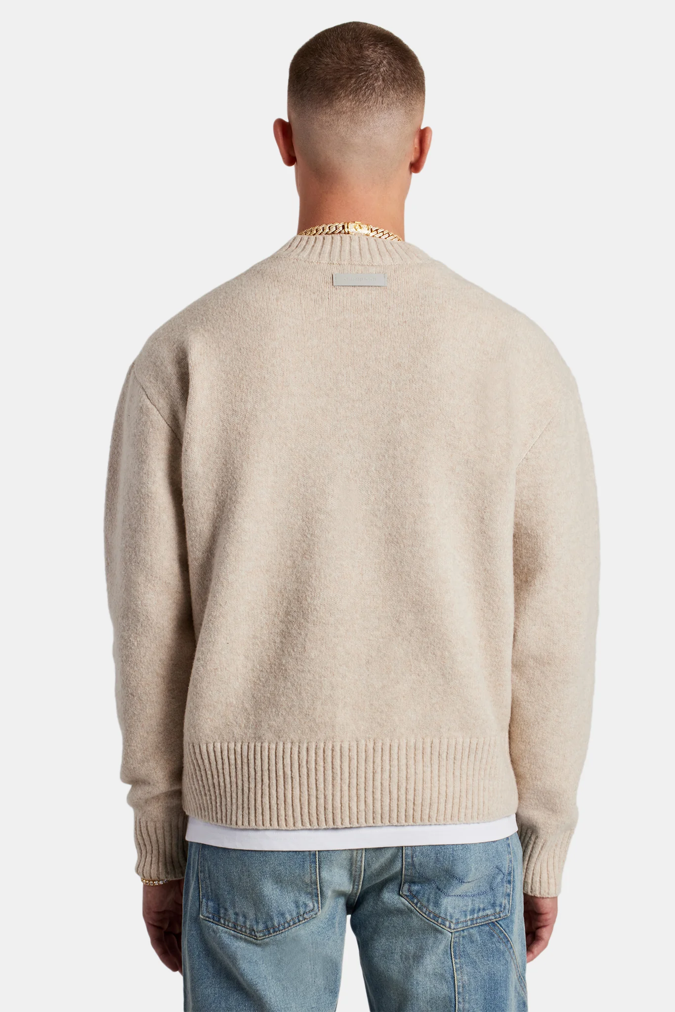 Knitted Deep Rib Sweater - Beige - Image 3