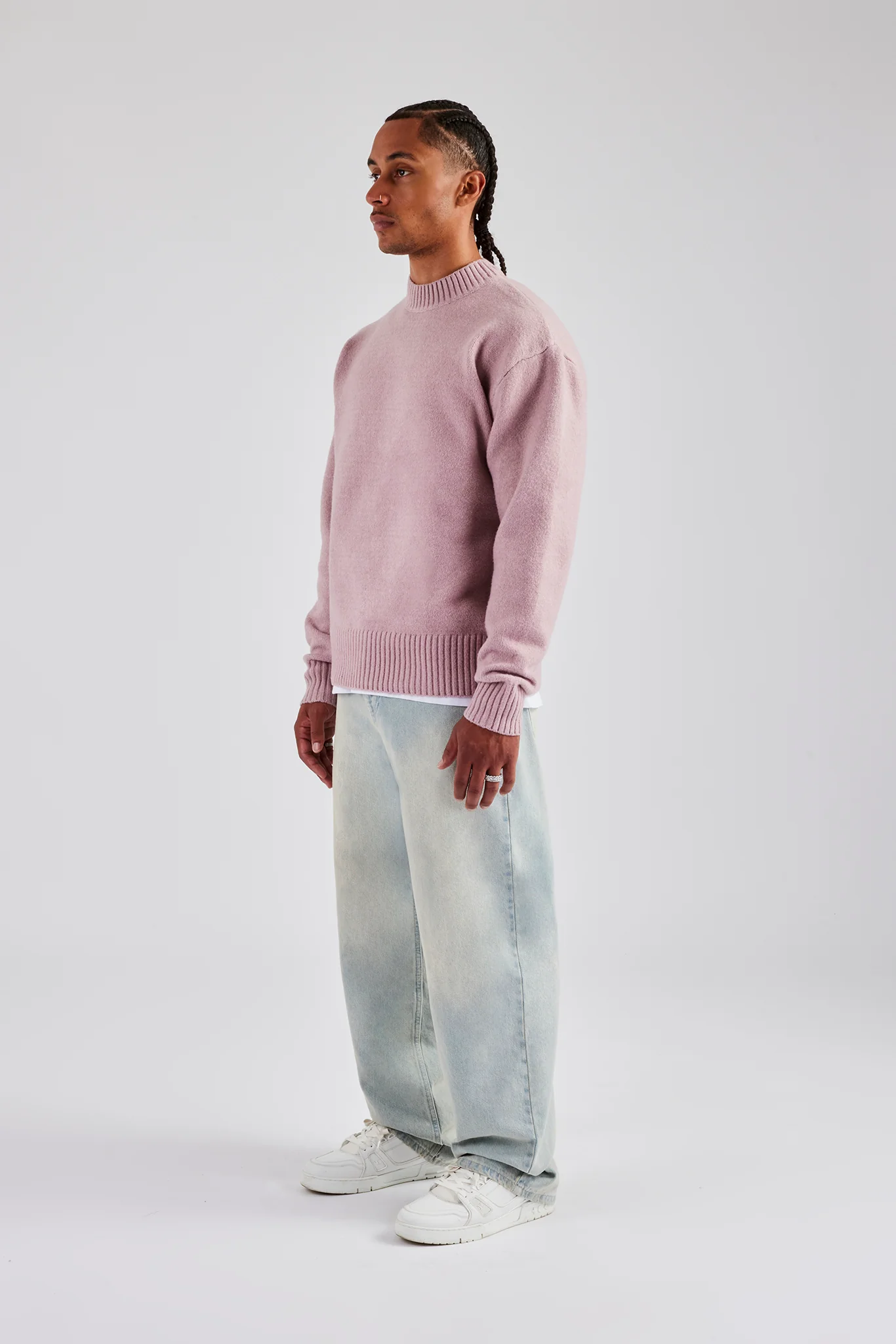 Knitted Deep Rib Sweater - Mauve - Image 2