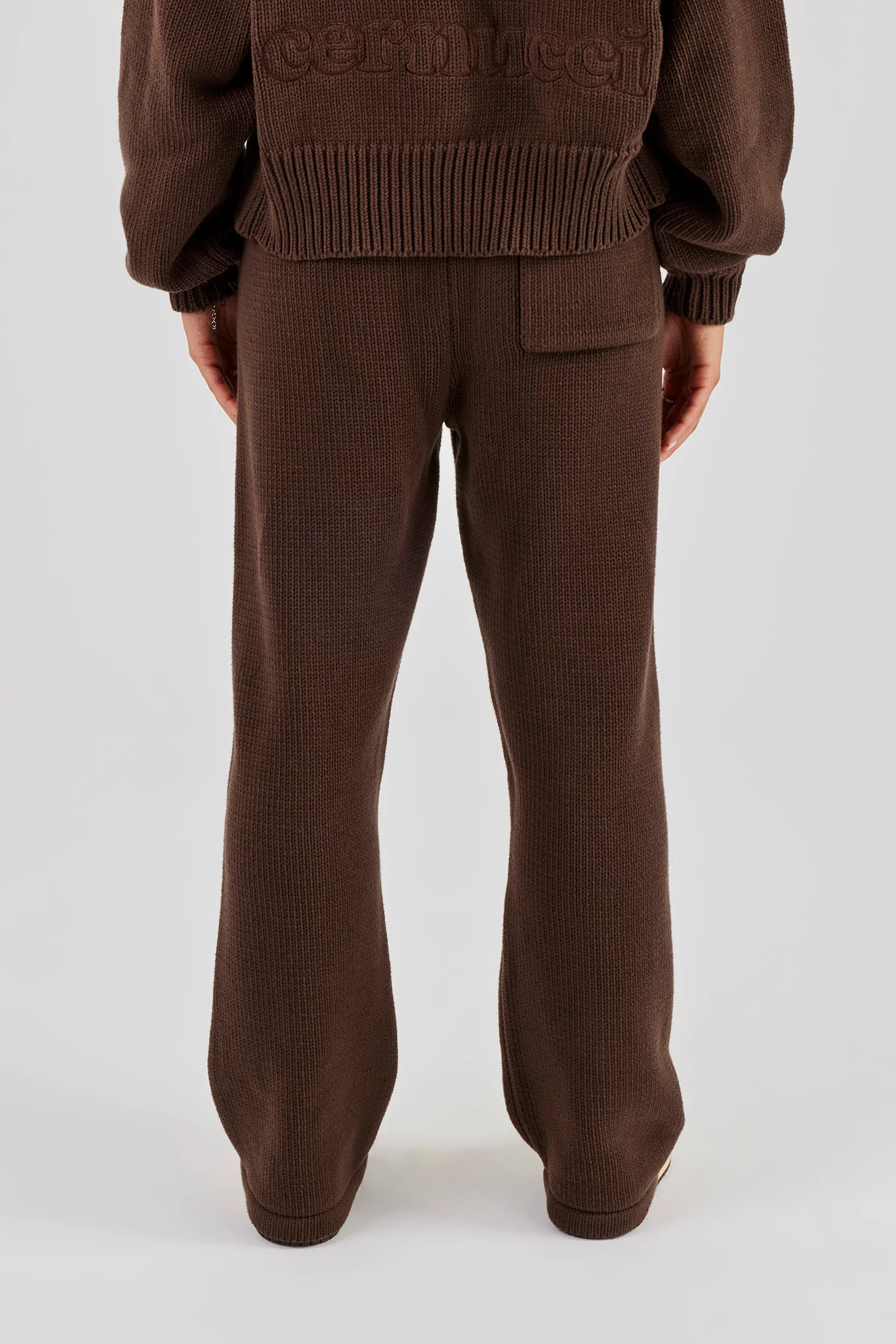 Knitted Embroidered Wide Leg Jogger - Chocolate - Image 3