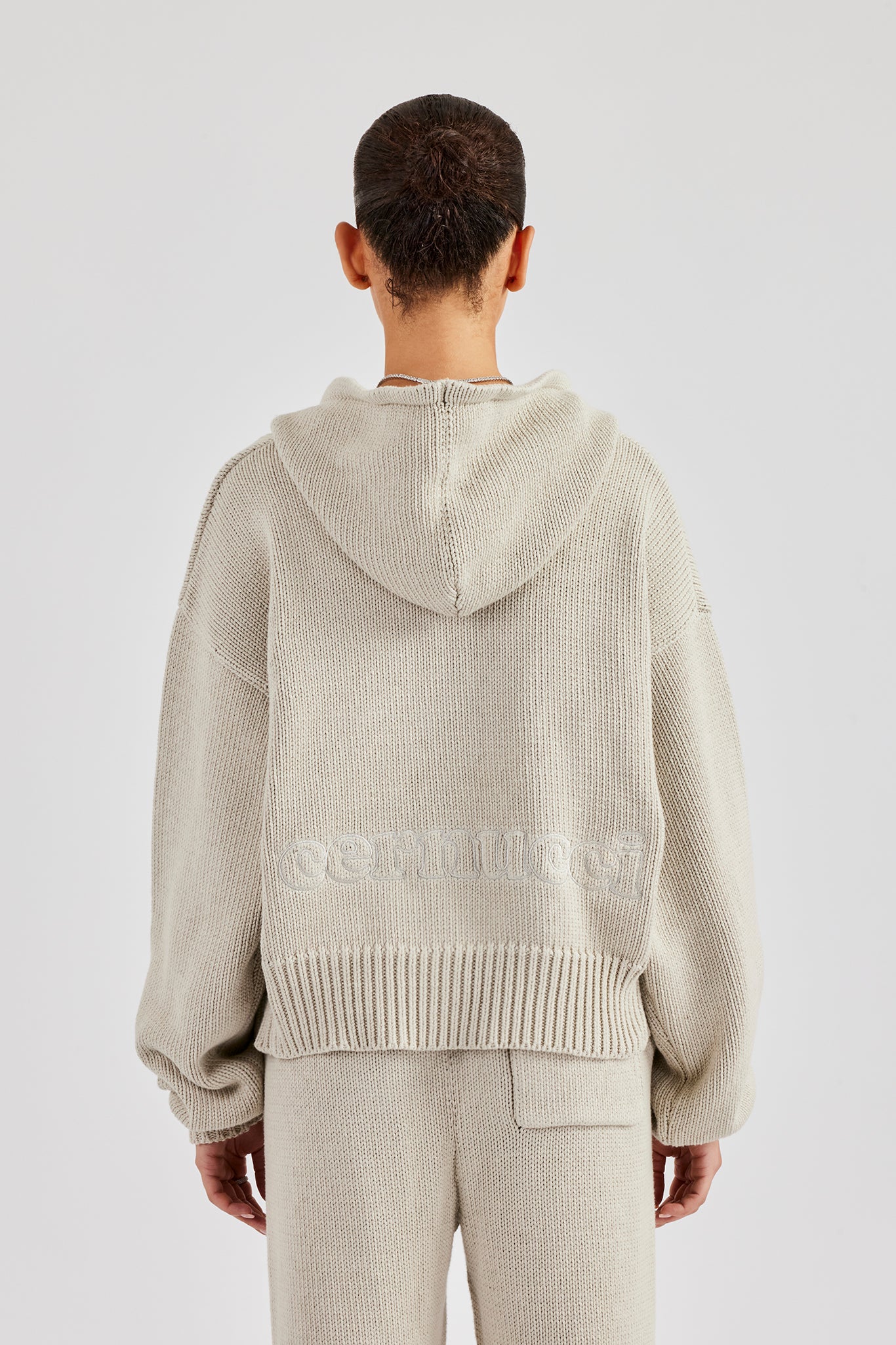 Knitted Embroidered Zip Through Tracksuit - Stone - Image 3