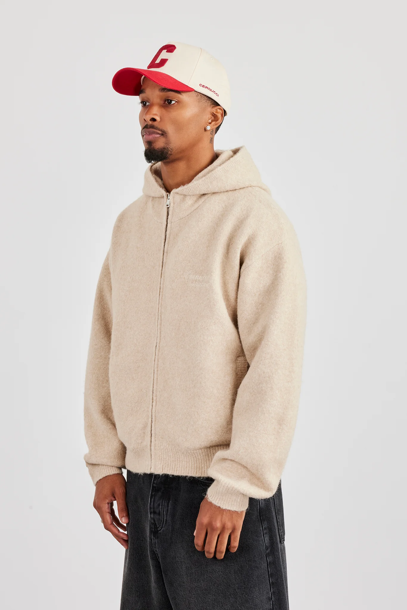 Knitted Zip Hoodie - Beige - Image 3