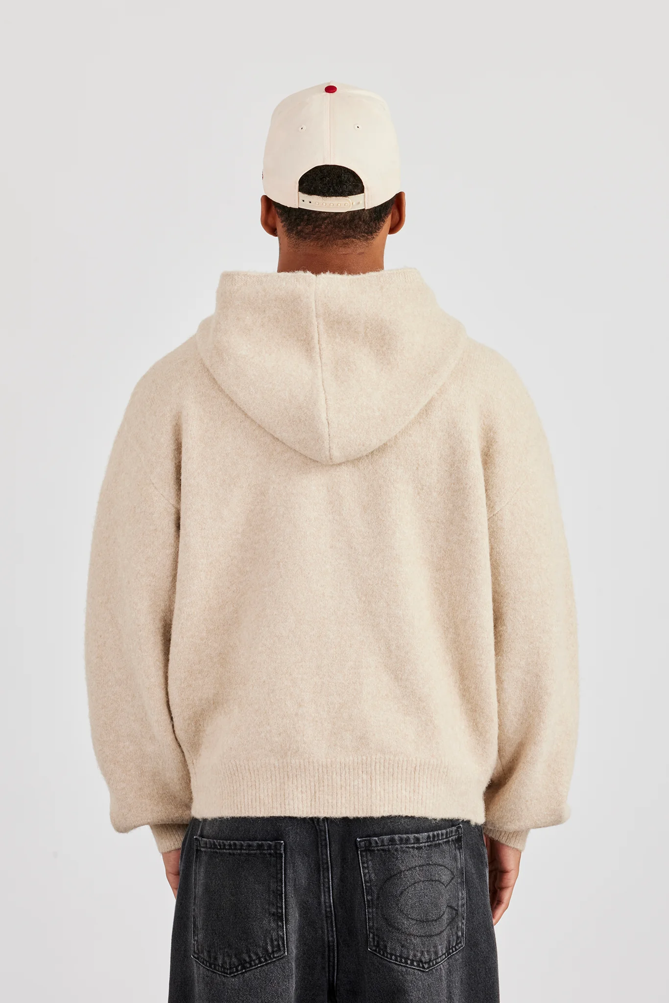 Knitted Zip Hoodie - Beige - Image 4
