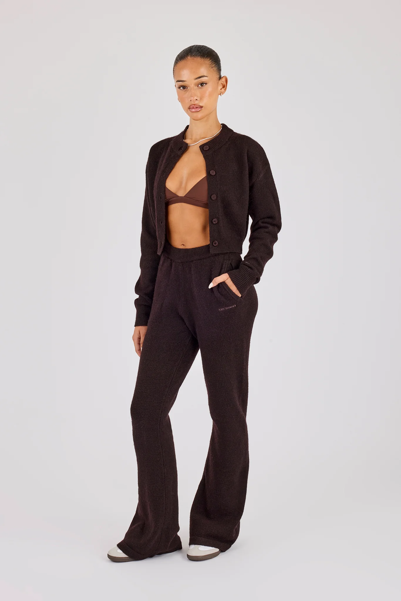 Knitted Flare Trouser - Chocolate - Image 4